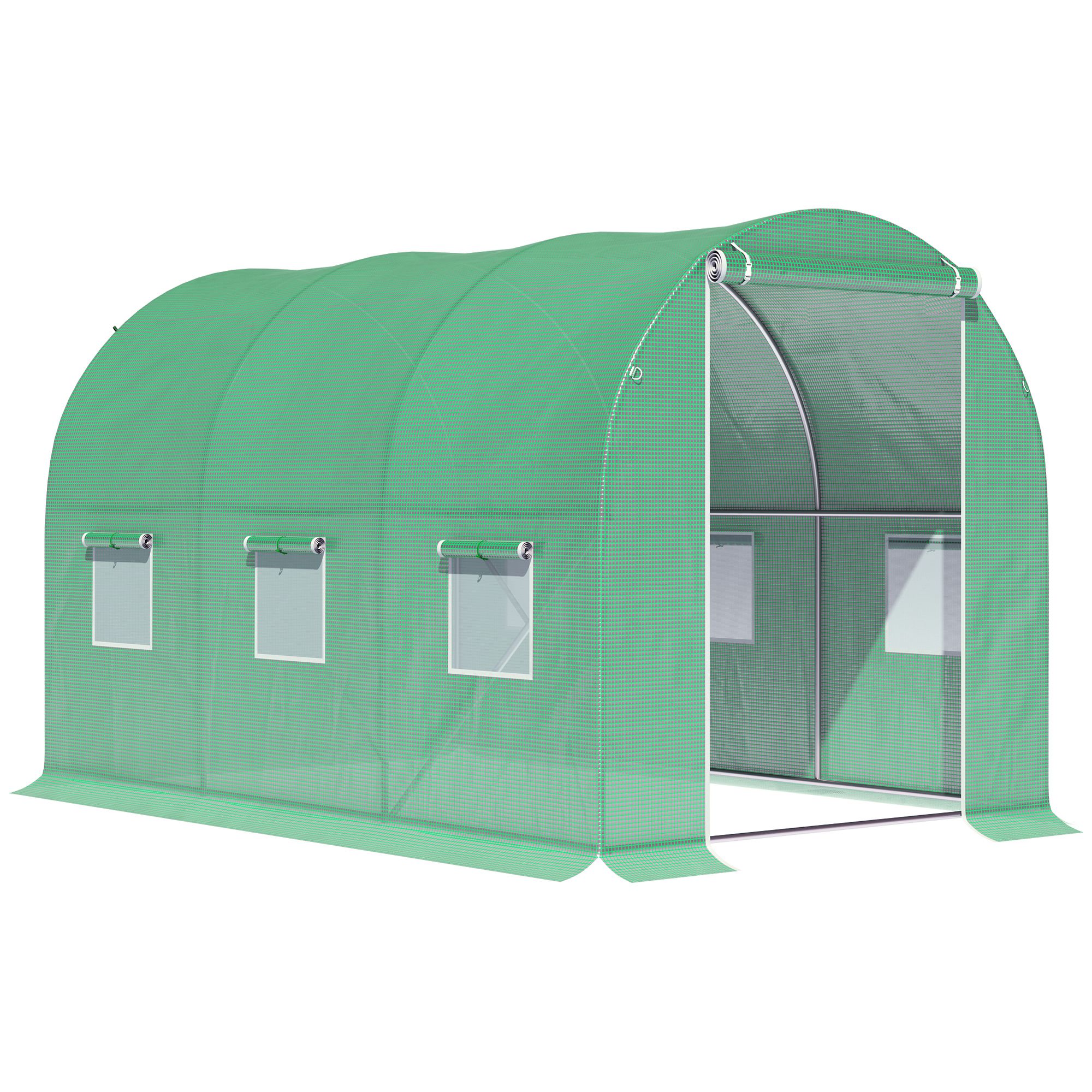Outsunny Serra da Giardino Tunnel Superficie al Suolo 6 m² 3L x 2l x 2H m Telaio Tubolare Rinforzato Porta con Cerniera 6 Finestre Avvolgibili Verde