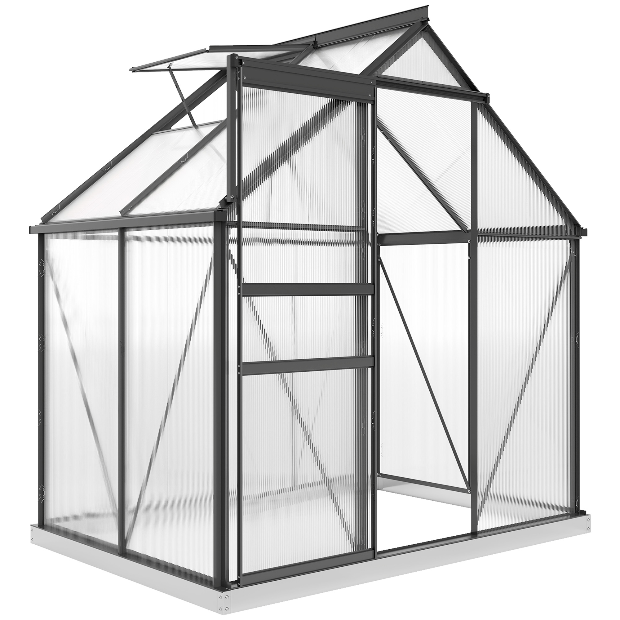Outsunny Serra in Policarbonato e Alluminio con Porta a Battente e Finestra a Tetto, 192.5x131x200 cm, Grigio Aosom Italy