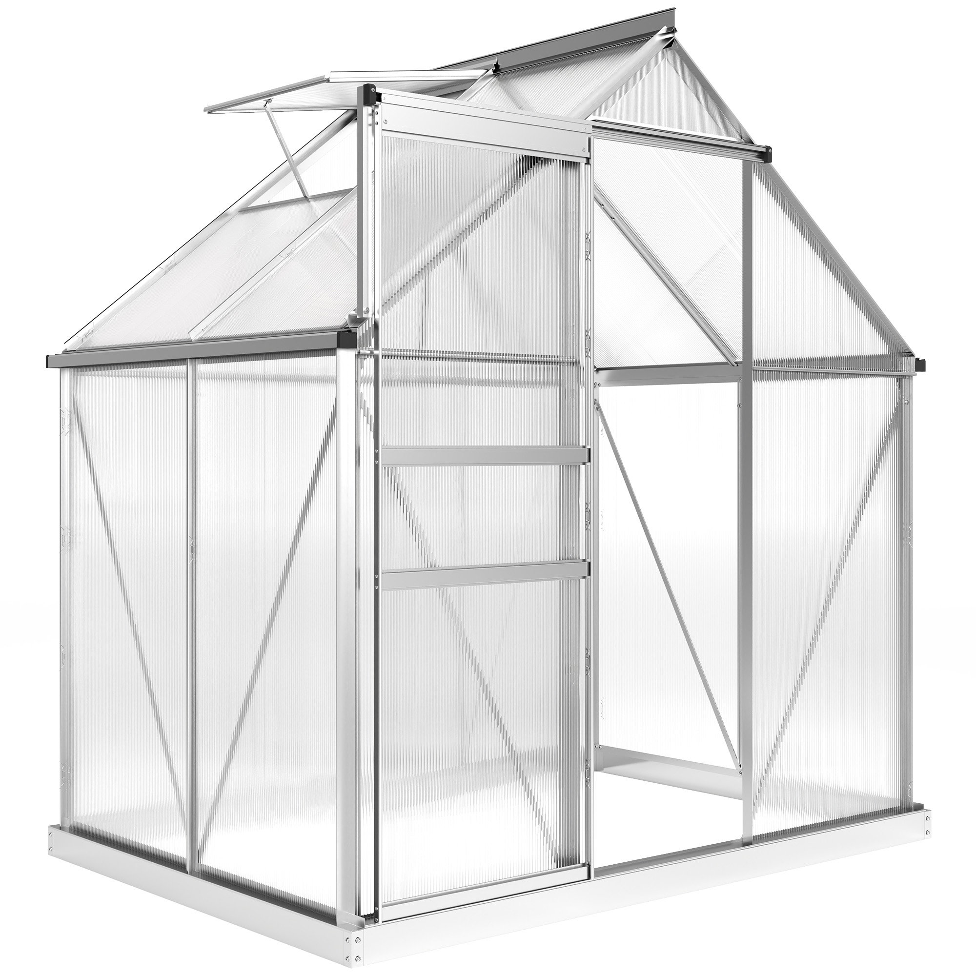 Outsunny Serra in Policarbonato e Alluminio con Porta a Battente e Finestra a Tetto, 192.5x131x200 cm, Argento Aosom Italy Outsunny Serra in Policarbonato e Alluminio con Porta a Battente e Finestra a Tetto, 192.5x131x200 cm, Argento Aosom Italy