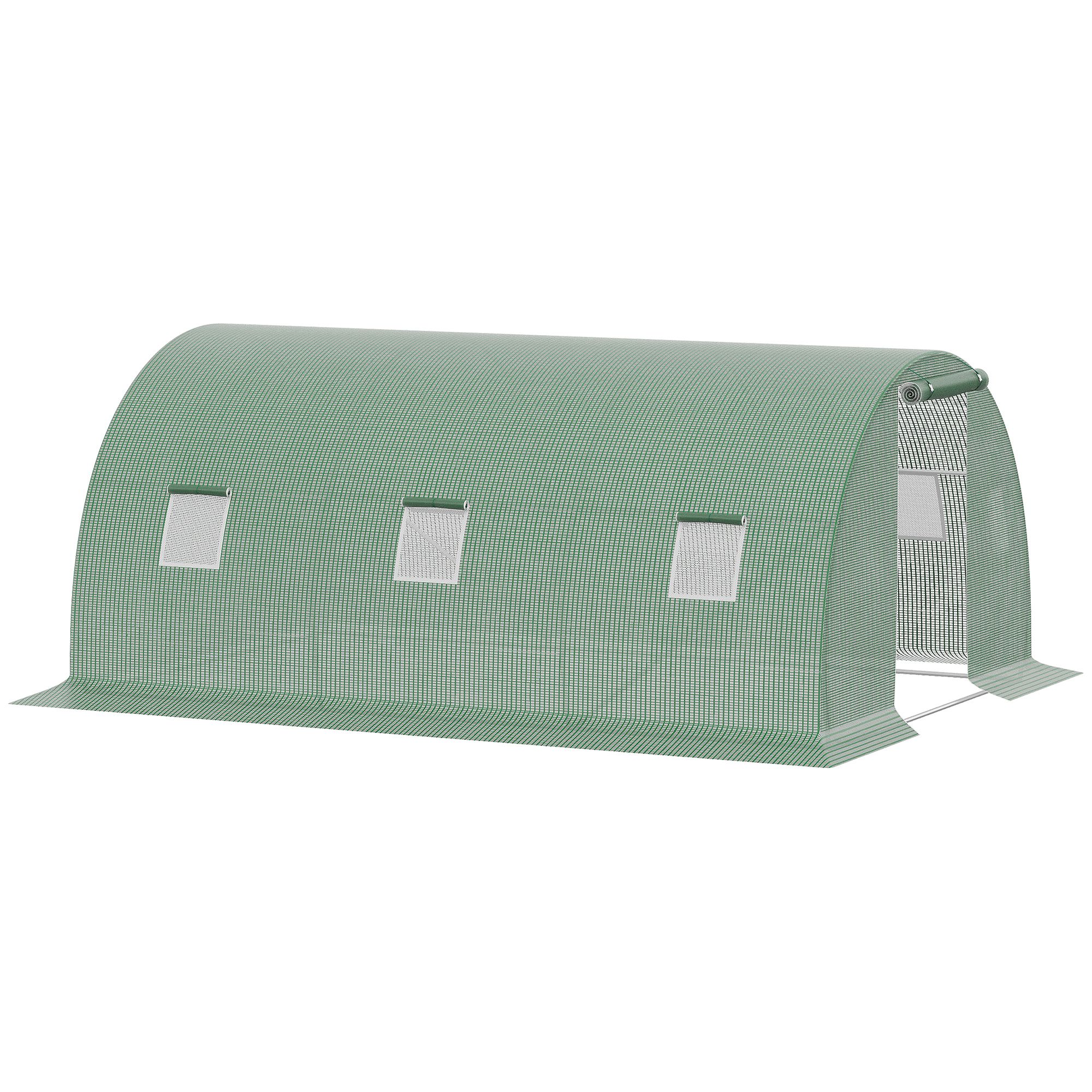Outsunny Serra per Giardino a Tunnel con 6 Finestre e Porta a Cerniera in PE Anti-Raggi UV e Acciaio, Serra per Orto 450x300x200cm Verde Aosom Italy