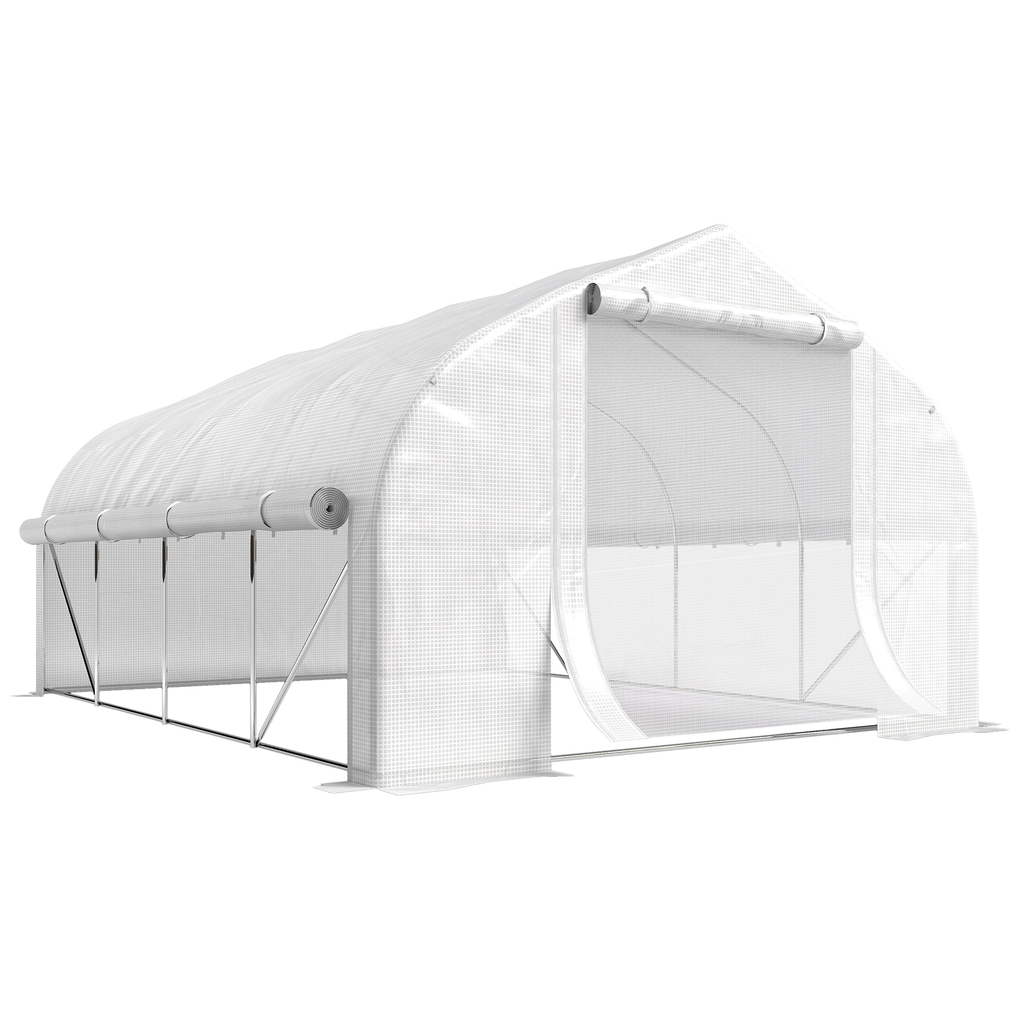 Outsunny Serra per Orto 3.95x3x2m Struttura in Acciaio e Copertura in PE Anti-UV con 8 Finestre, Porta e 2 Pareti Laterali Avvolgibili, Bianco Aosom