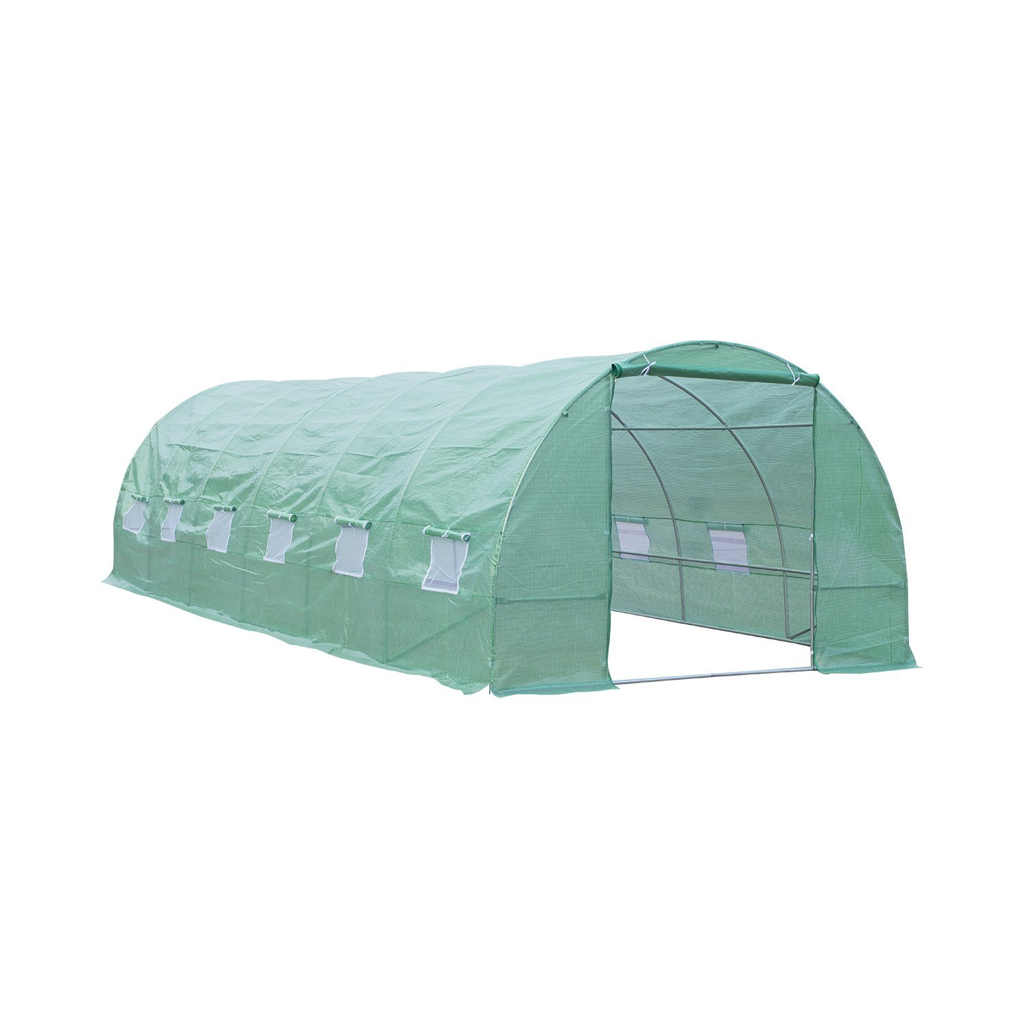 Outsunny Serra per Orto a Tunnel 8×3×2m Struttura in Acciaio e Copertura in PE Anti-Raggi UV con 12 Finestre e Porta Avvolgibile, Verde Aosom
