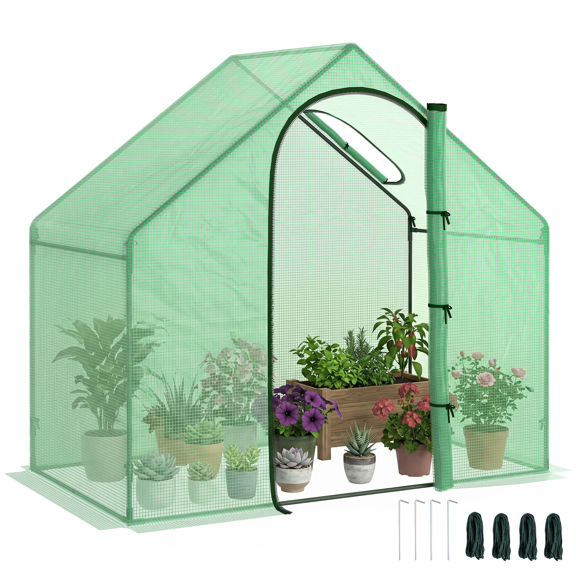Outsunny Serra per Orto con Porta Avvolgibile a Cerniera, Struttura in Acciaio e Copertura in PE Anti-Raggi UV, 180x100x168cm, Verde Aosom Ital
