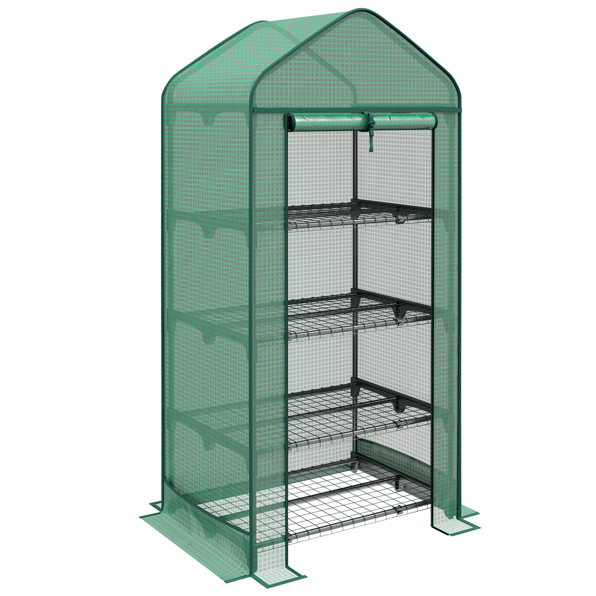 Outsunny Serra per Orto da Giardino con Porta Avoolgibile e 4 Ripiani in Metallo e Copertura in PE, 69x49x158cm, Verde Scuro Aosom Italy