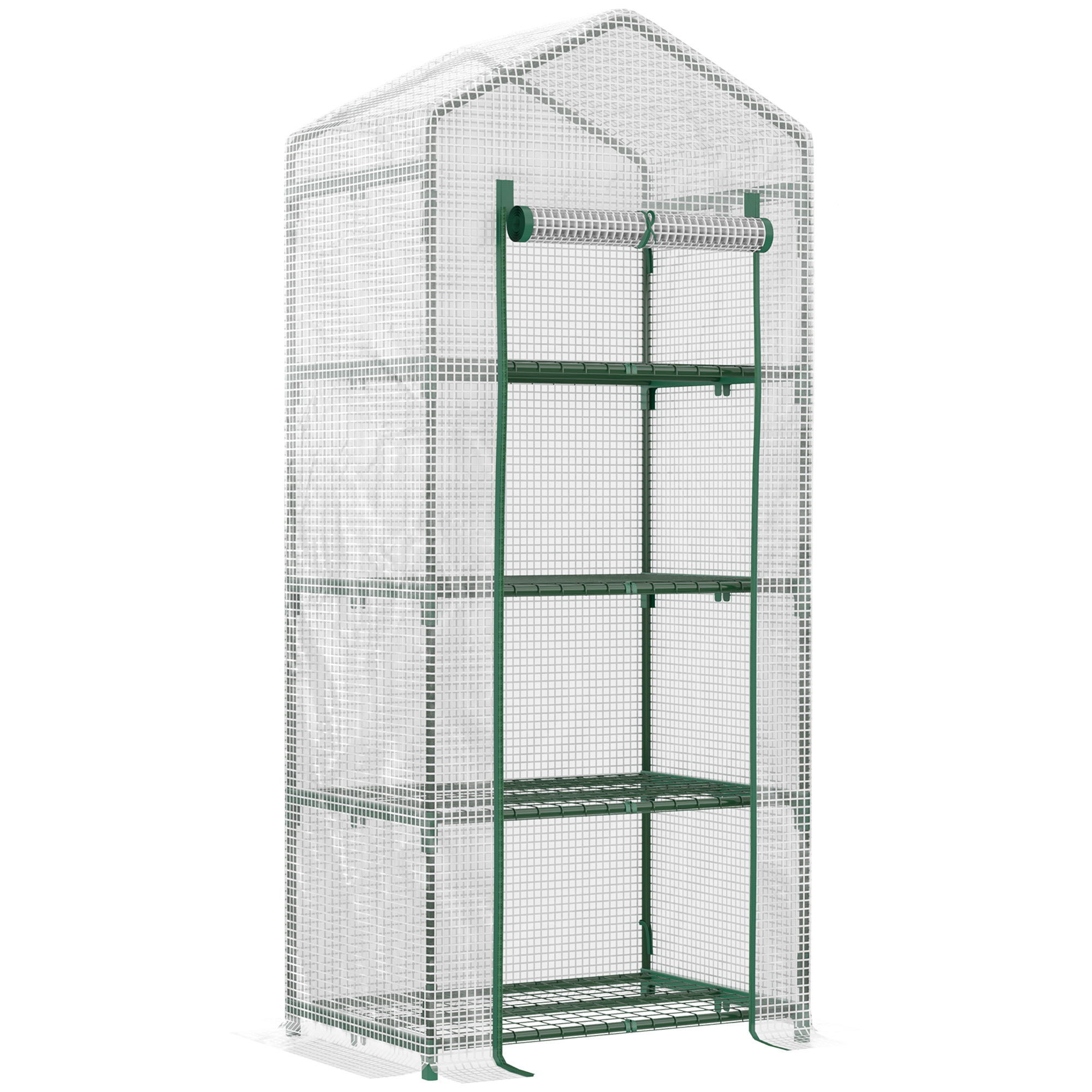 Outsunny Serra per Ortoda Verticale con Porta avvolgibile, Scaffale a 4 Ripiani in Acciaio e PE Bianco, 70x50x160cm Aosom Italy
