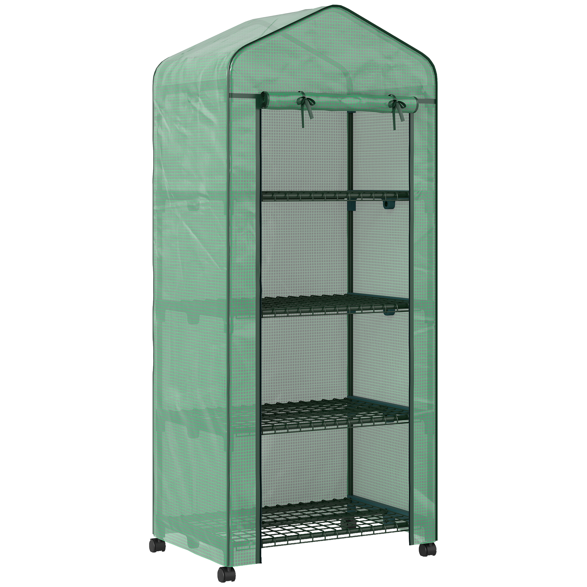 Outsunny Serra per piante a 4 Livelli con 4 Rotelle e Ingresso Avvolgibile, in Acciaio e PE per Balcone, 69x50x165 cm, Verde Aosom Italy