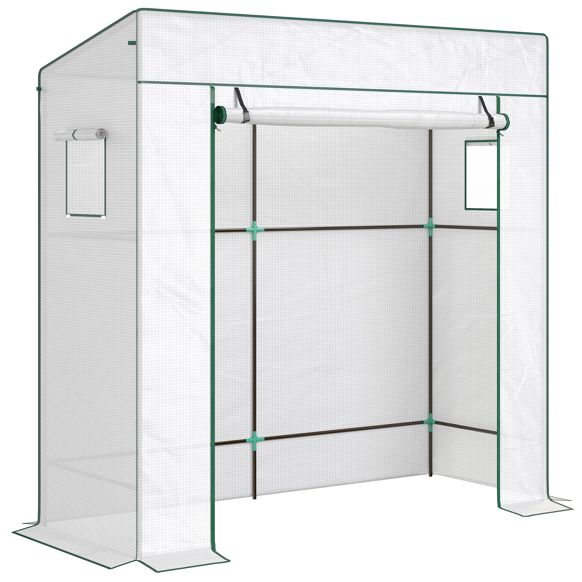 Outsunny Serra per Piante con 2 Finestre Laterali a Rete e Ingresso Avvolgibile, in PE e Acciaio, 196x77x197 cm, Bianco Aosom Italy