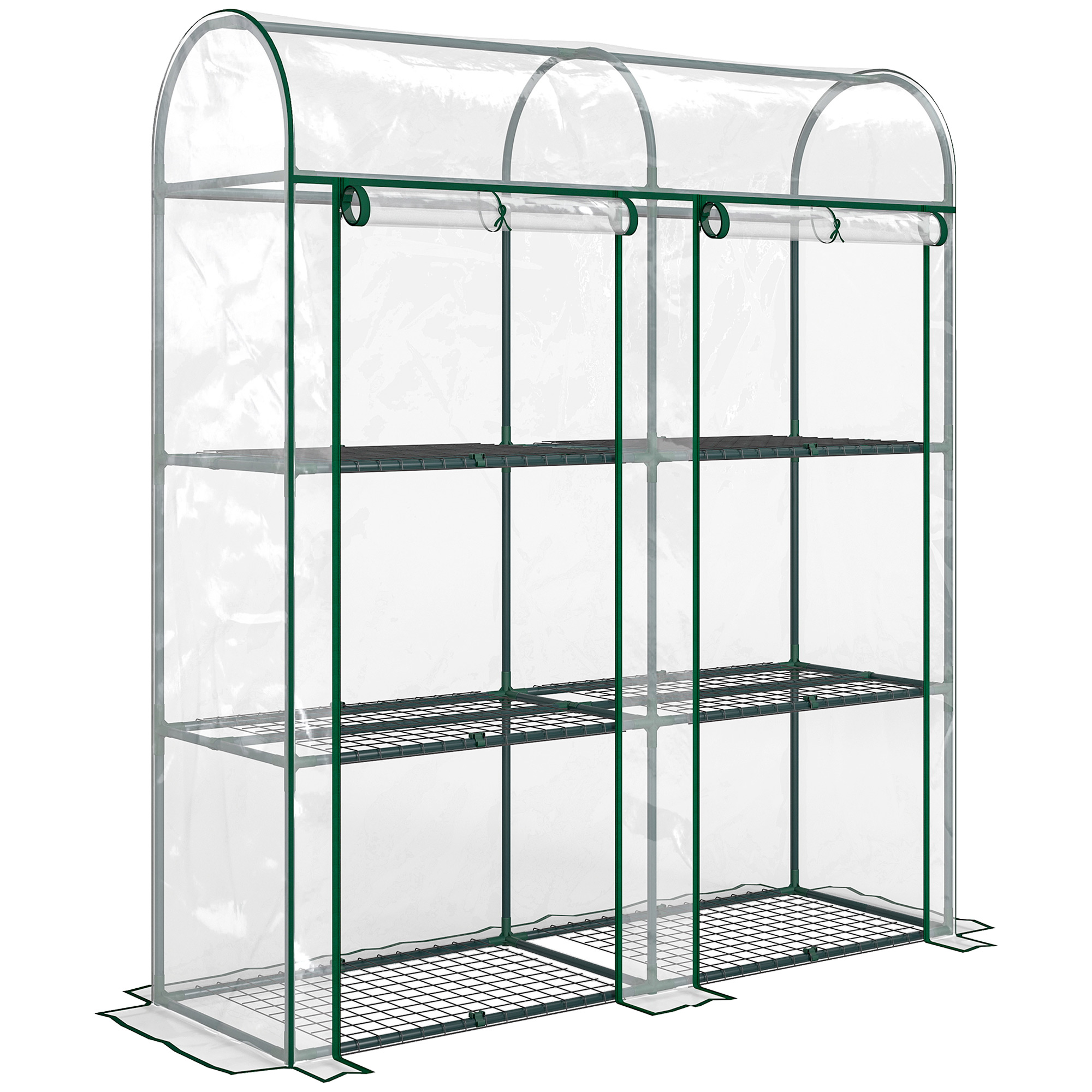 Outsunny Serra Piccola a 3 Livelli 2 Porte Avvolgibili Telaio in Acciaio Copertura in Plastica 143x46x164 cm Trasparente Aosom Italy
