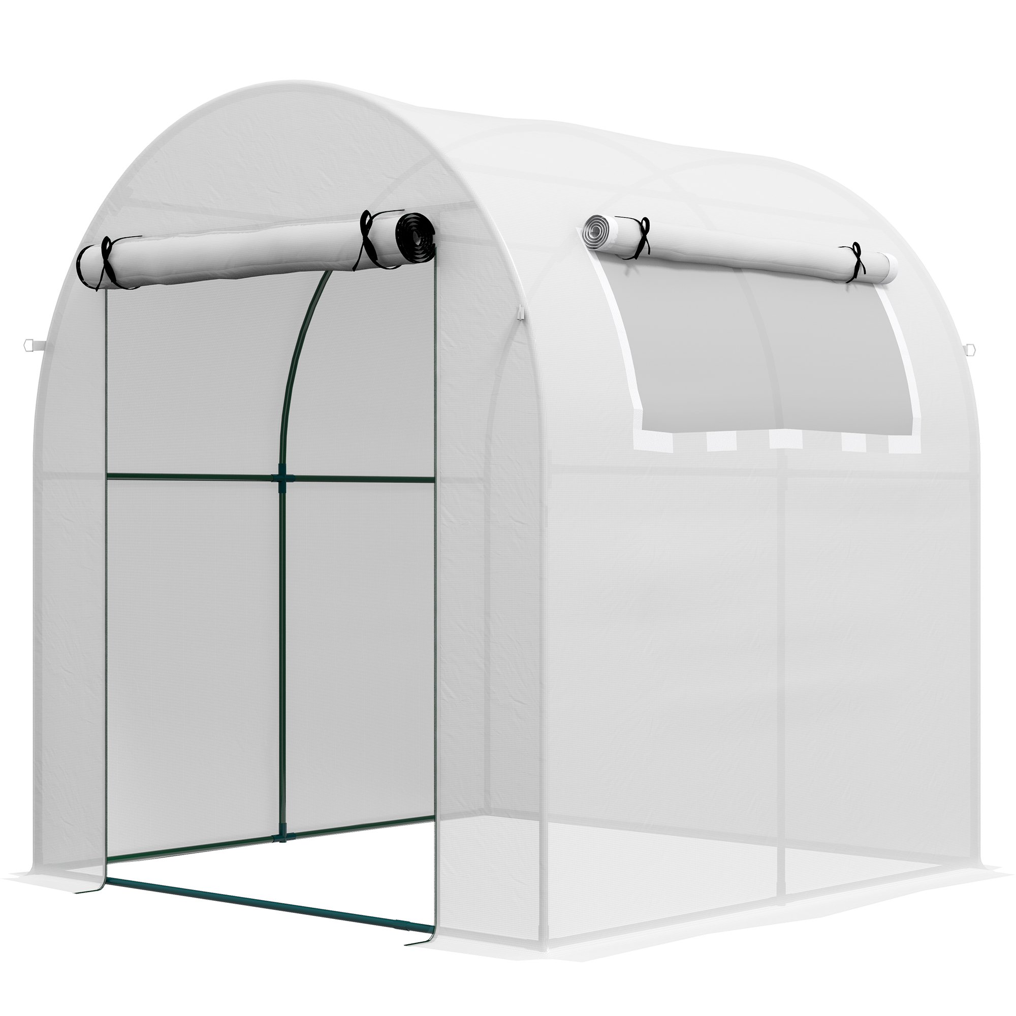 Outsunny Serra portatile con Porta e finestra a rullo e telaio, tiranti e picchetti, copertura plastica 135 g/m², 1,8×1,8×2 m, Bianco Aosom Italy