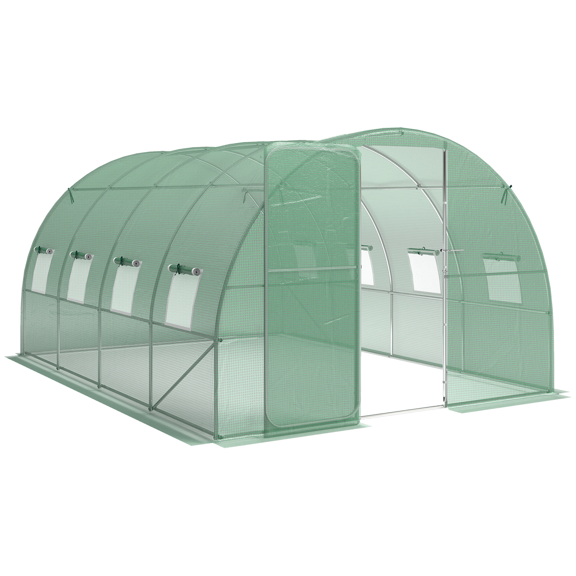 Outsunny Serra tunnel da giardino 12 m², serra tunnel da giardino 295x400x200 cm porta e 8 finestre, telo PE 140 g/m² verde Aosom Italy