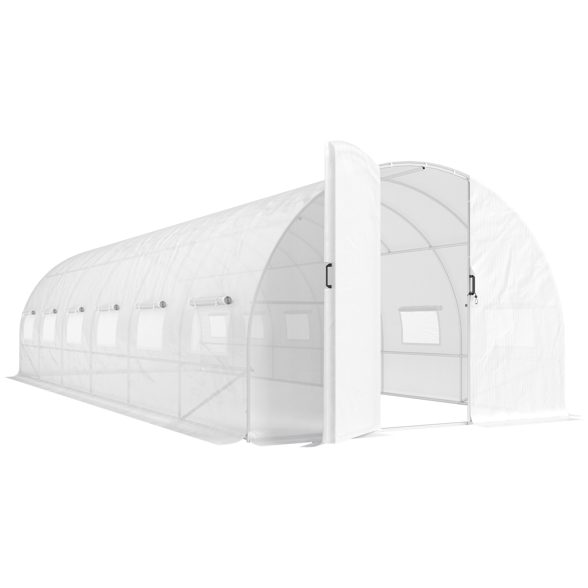 Outsunny Serra tunnel da giardino 24m², serra tunnel con porta e 12 finestre con zanzariere, 295x798x199cm, bianco Aosom Italy