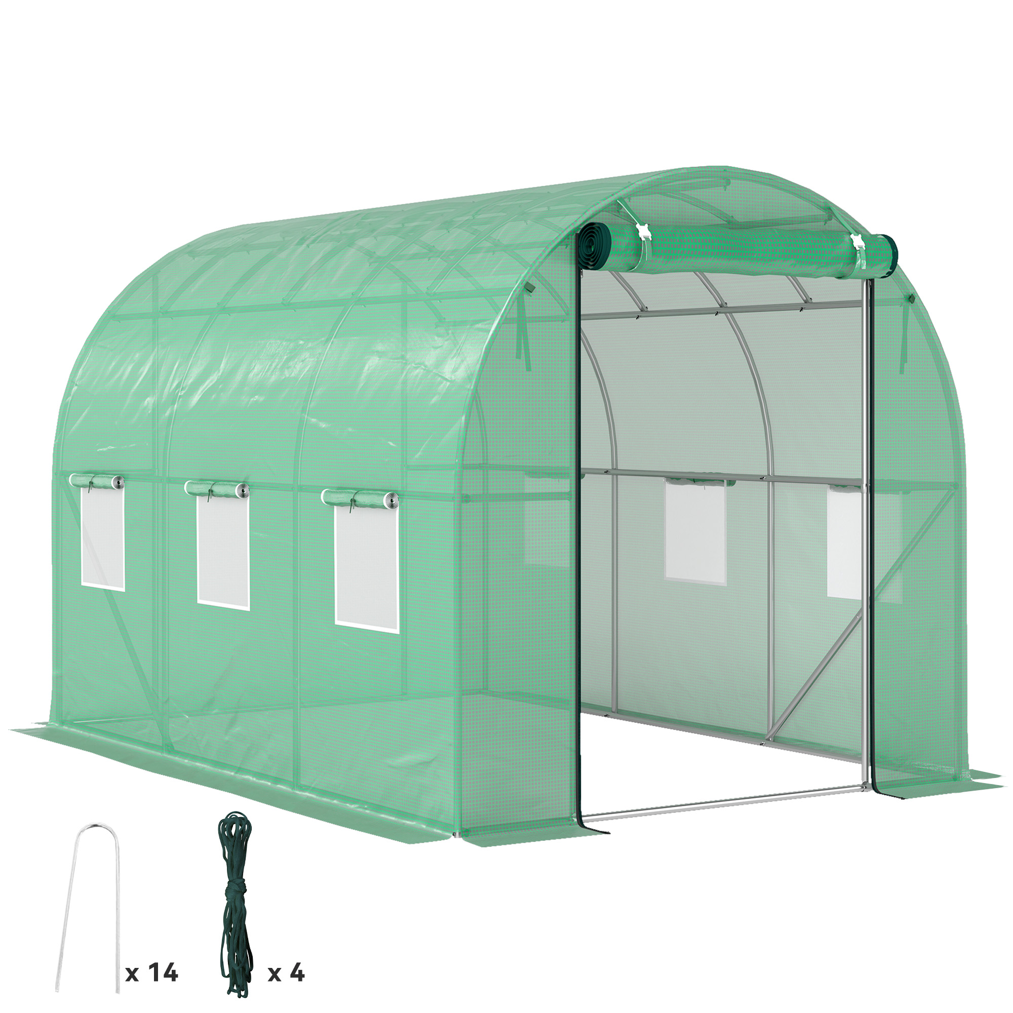 Outsunny Serra tunnel da giardino 3 x 2 x 2 m con porta avvolgibile e grandi finestre, in acciaio zincato e PE, verde Outsunny Serra tunnel da giardino 3 x 2 x 2 m con porta avvolgibile e grandi finestre, in acciaio zincato e PE, verde