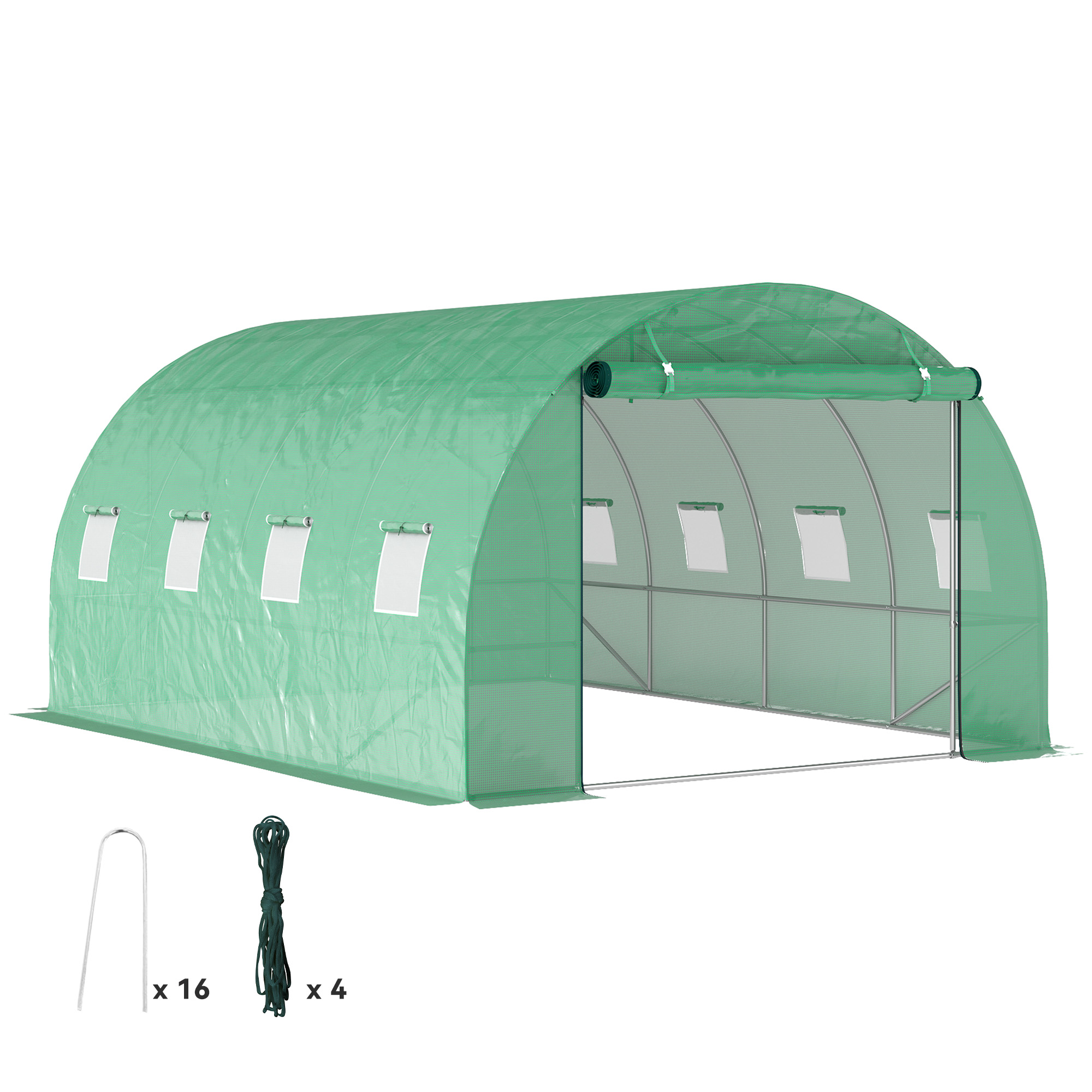 Outsunny Serra tunnel da giardino 3 x 4 x 2 m con porta avvolgibile e grandi finestre, in acciaio zincato e PE, verde Outsunny Serra tunnel da giardino 3 x 4 x 2 m con porta avvolgibile e grandi finestre, in acciaio zincato e PE, verde