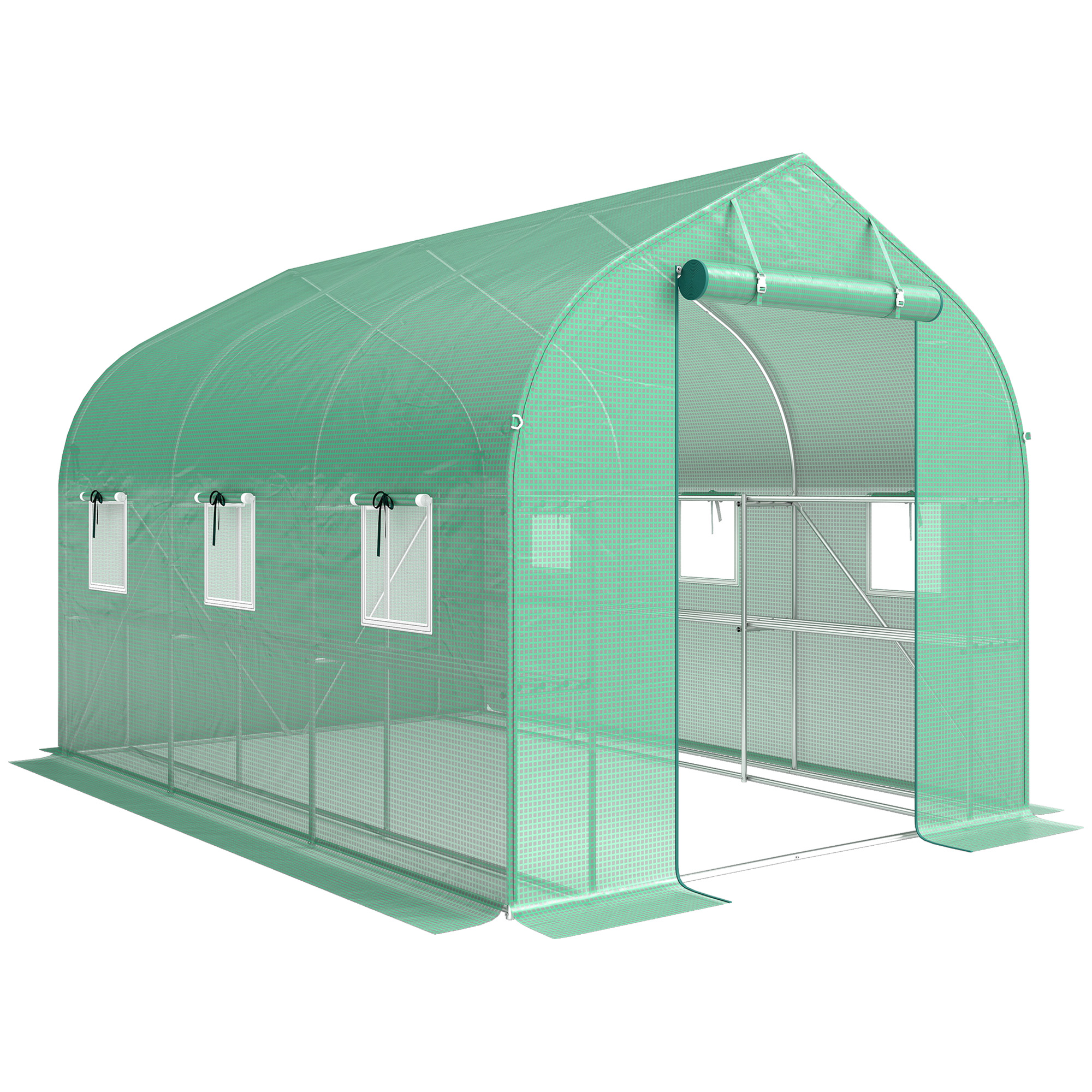 Outsunny Serra tunnel da giardino 6 m², serra da giardino con scaffali, porta e 6 finestre, telaio in acciaio galvanizzato, verde Aosom Italy Outsunny Serra tunnel da giardino 6 m², serra da giardino con scaffali, porta e 6 finestre, telaio in acciaio galvanizzato, verde Aosom Italy