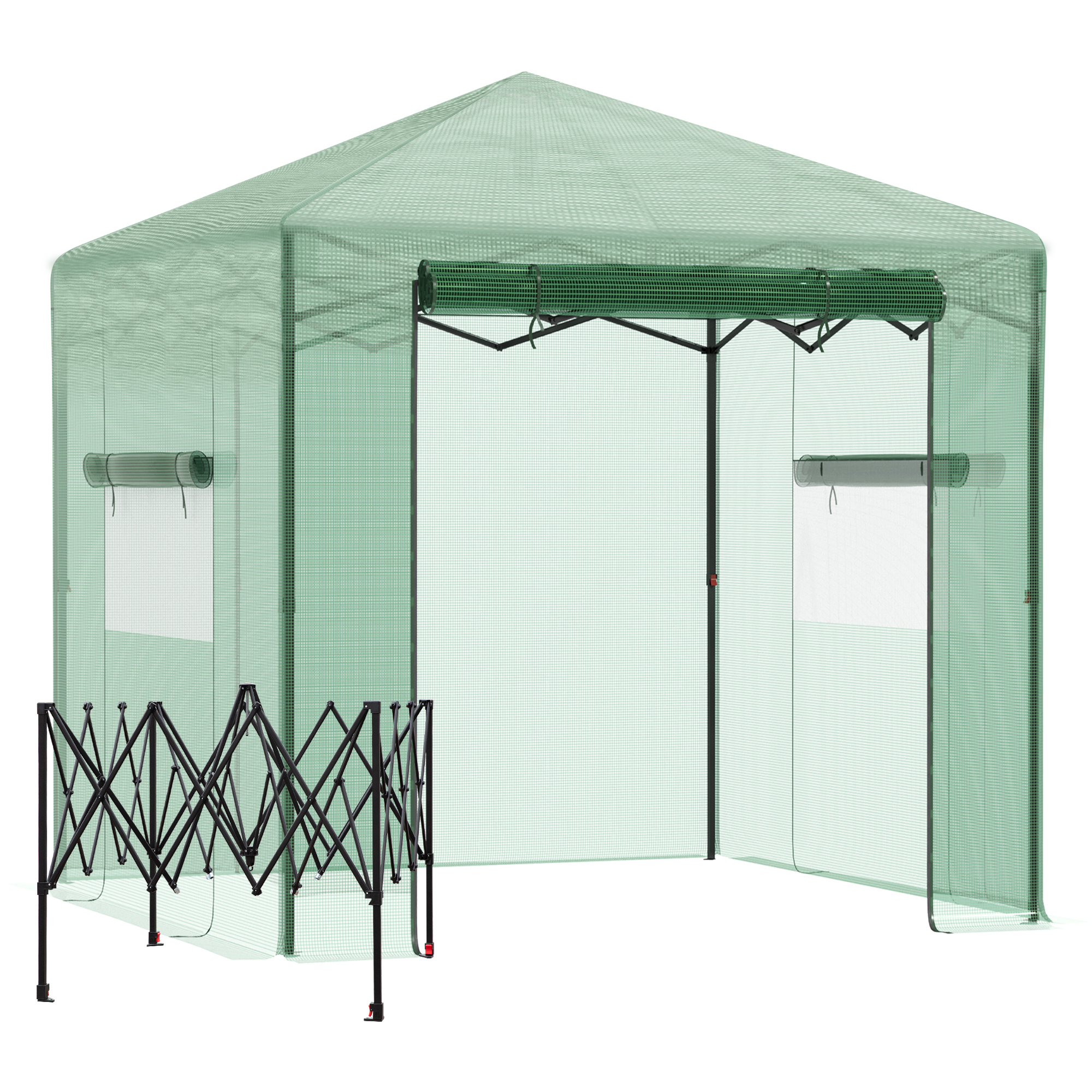 Outsunny Serra Tunnel per Pomodori con Porta e Finestra Avvolgibile PE Acciaio Verde scuro 238 x 178 x 240 cm Aosom Italy