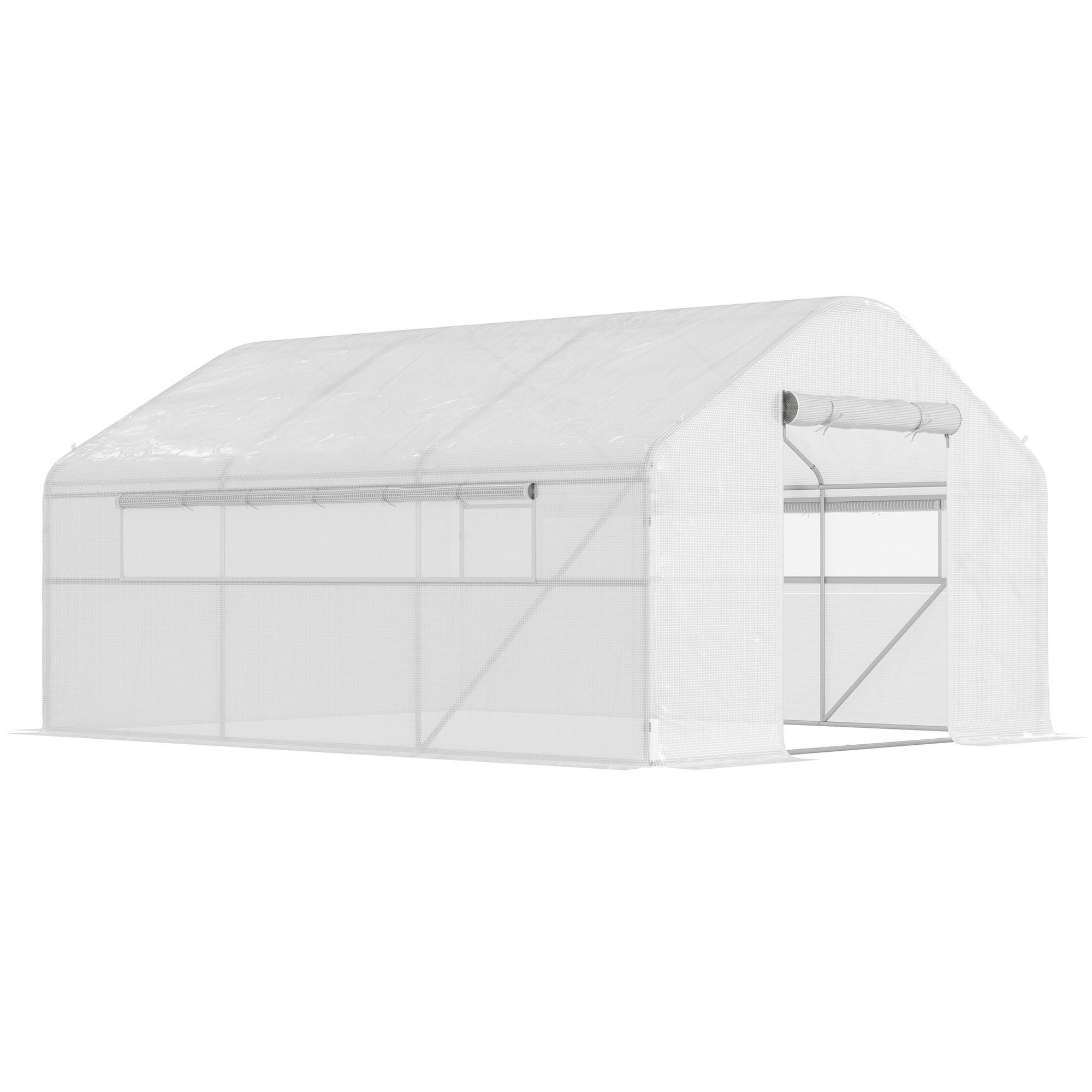 Outsunny Serre da giardino 4 x 3 x 2m con porte avvolgibili e ampie finestre, serra tunnel da giardino, bianco