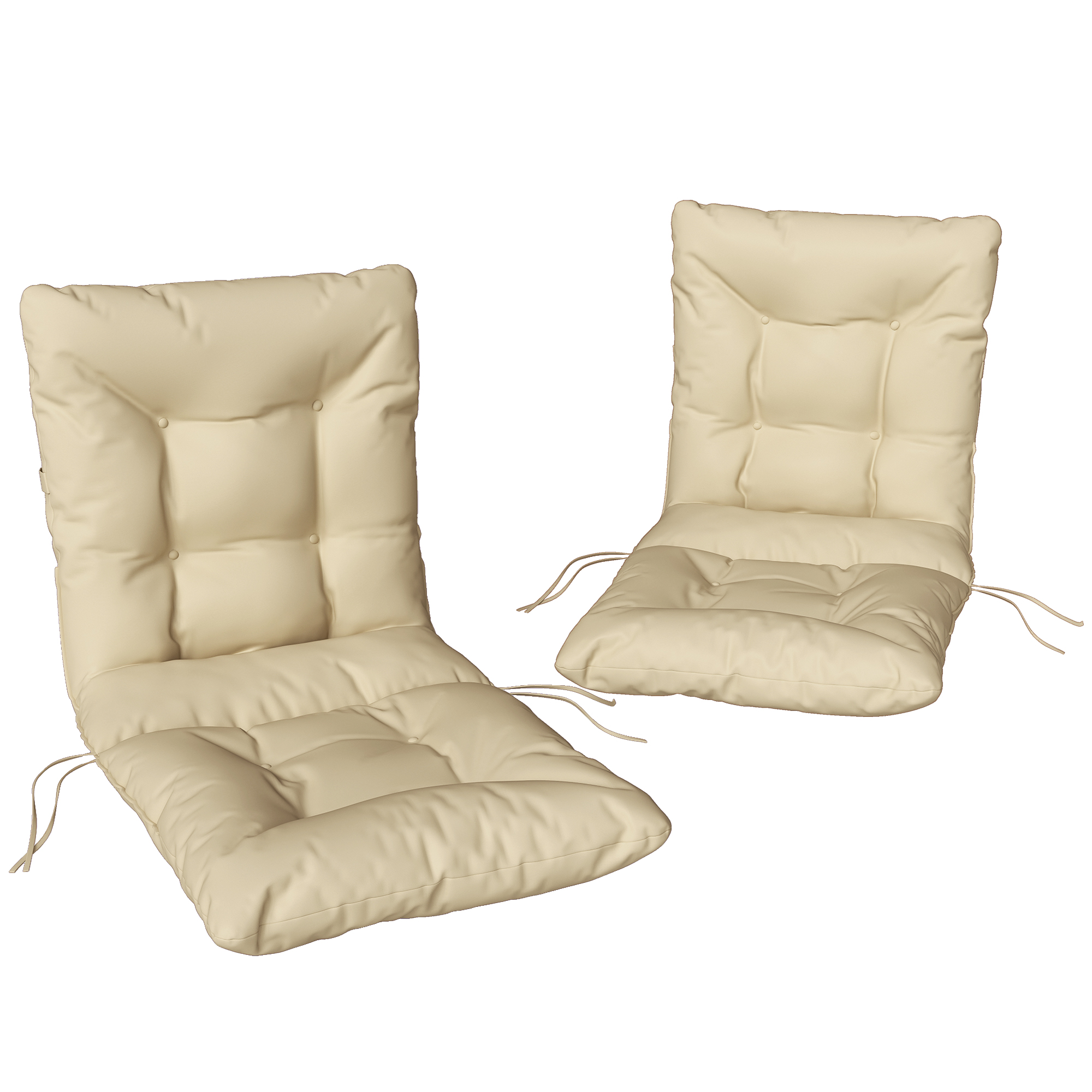 Outsunny Set 2 Cuscini per Sedie da Esterno con Lacci di Fissaggio, in Poliestere e Cotone, 120x50x8 cm, Beige Aosom Italy