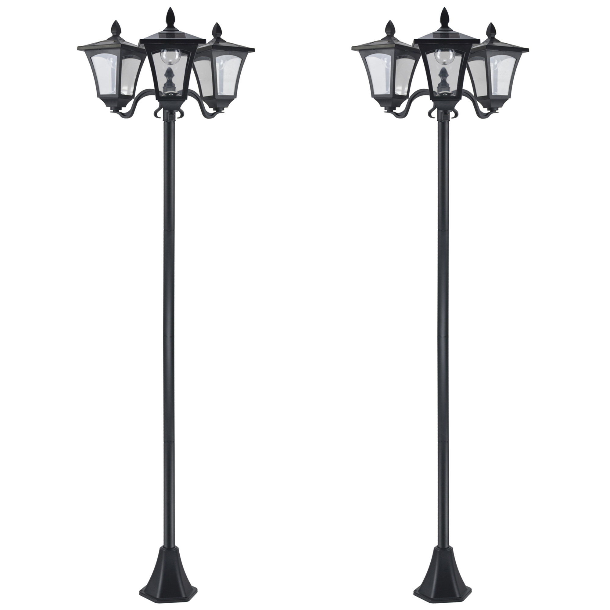 Outsunny Set 2 Lampioncini Solari da Esterno a 3 Luci Impermeabili IP44, 51.5x47x182.5cm, Nero Aosom Italy