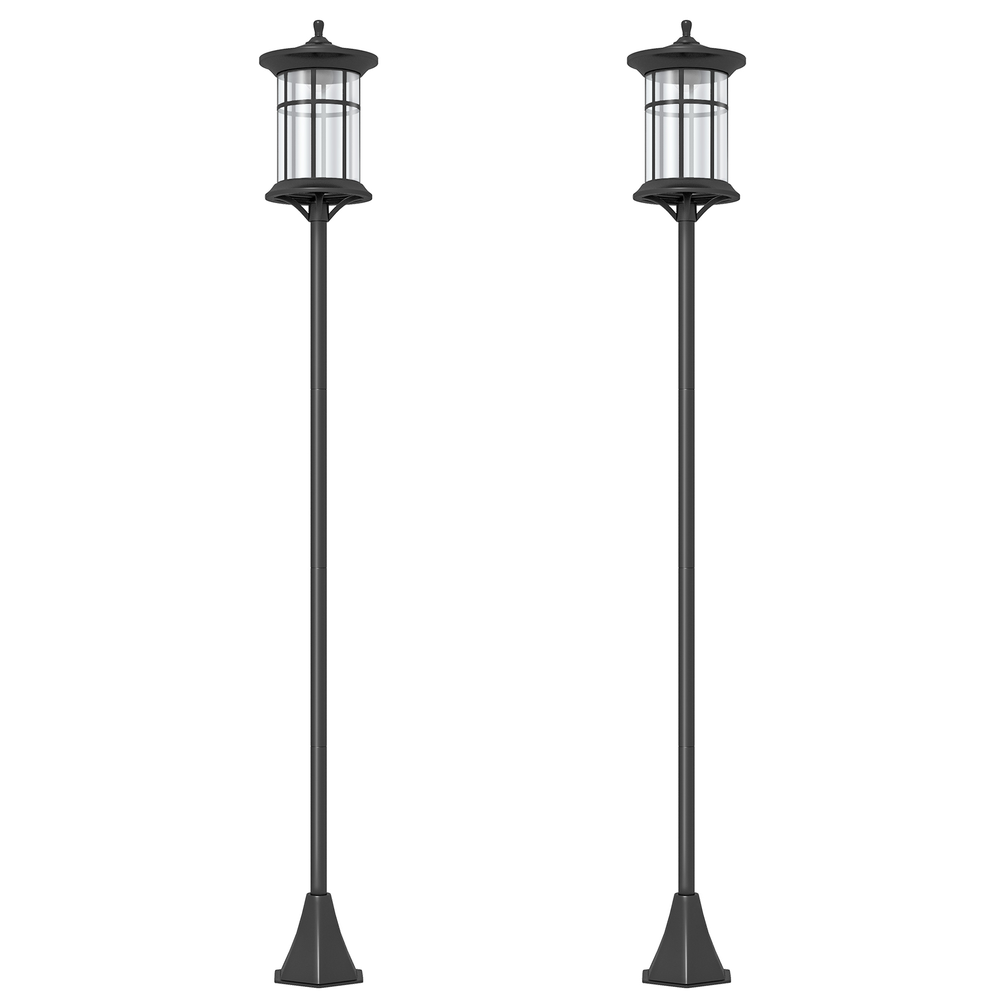 Outsunny Set 2 Lampioni Solari con 6h Autonomia e Ancoraggio a Terra, in Acciaio Inox e ABS, 23.5x23.5x184 cm, Nero Aosom Italy