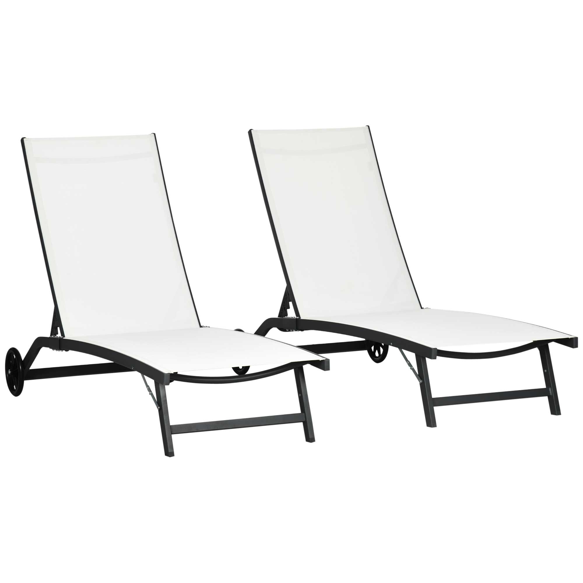 Outsunny Set 2 Lettini Prendisole con Schienale Reclinabile, in Alluminio e Tessuto Traspirante, 66x165x102 cm, Crema Aosom Italy