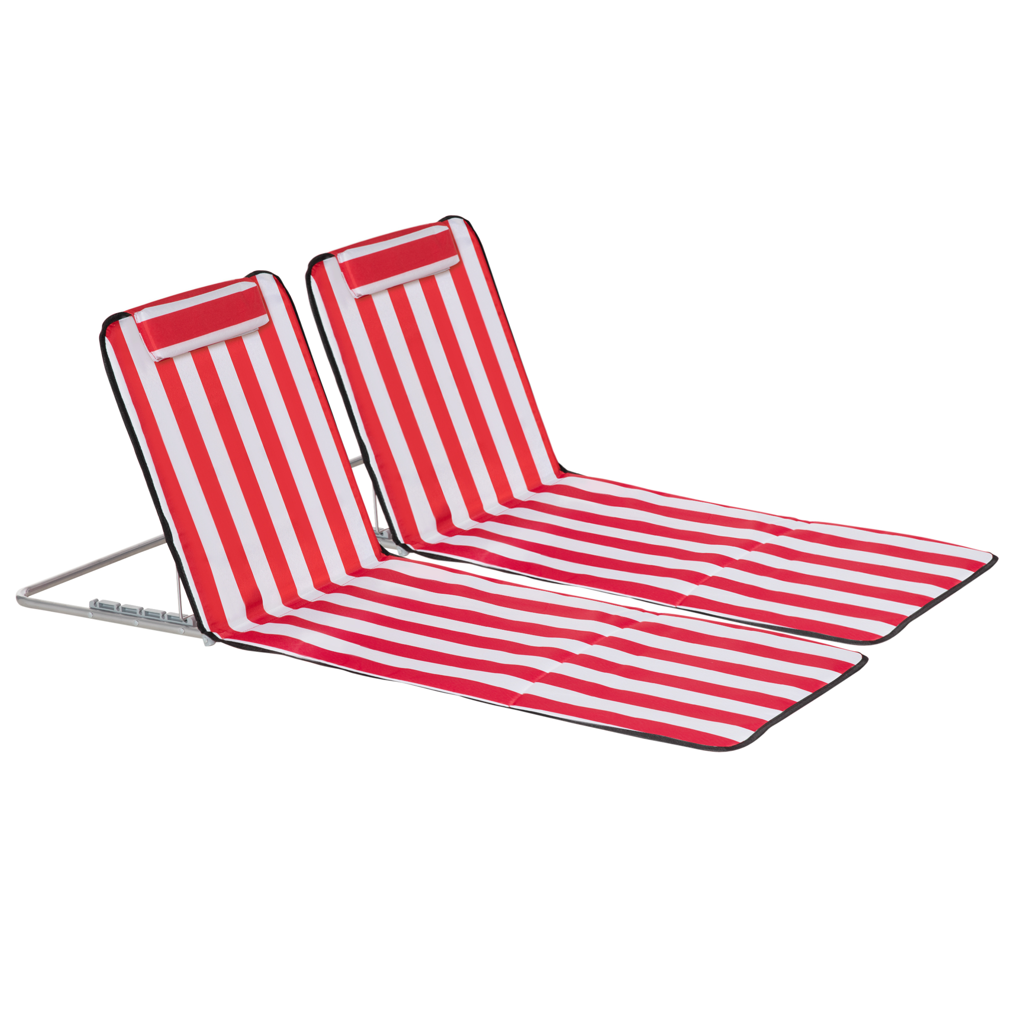 Outsunny Set 2 Lettini Spiaggia Pieghevoli con Schienale Regolabile a 5 Livelli e Borsa, Rosso