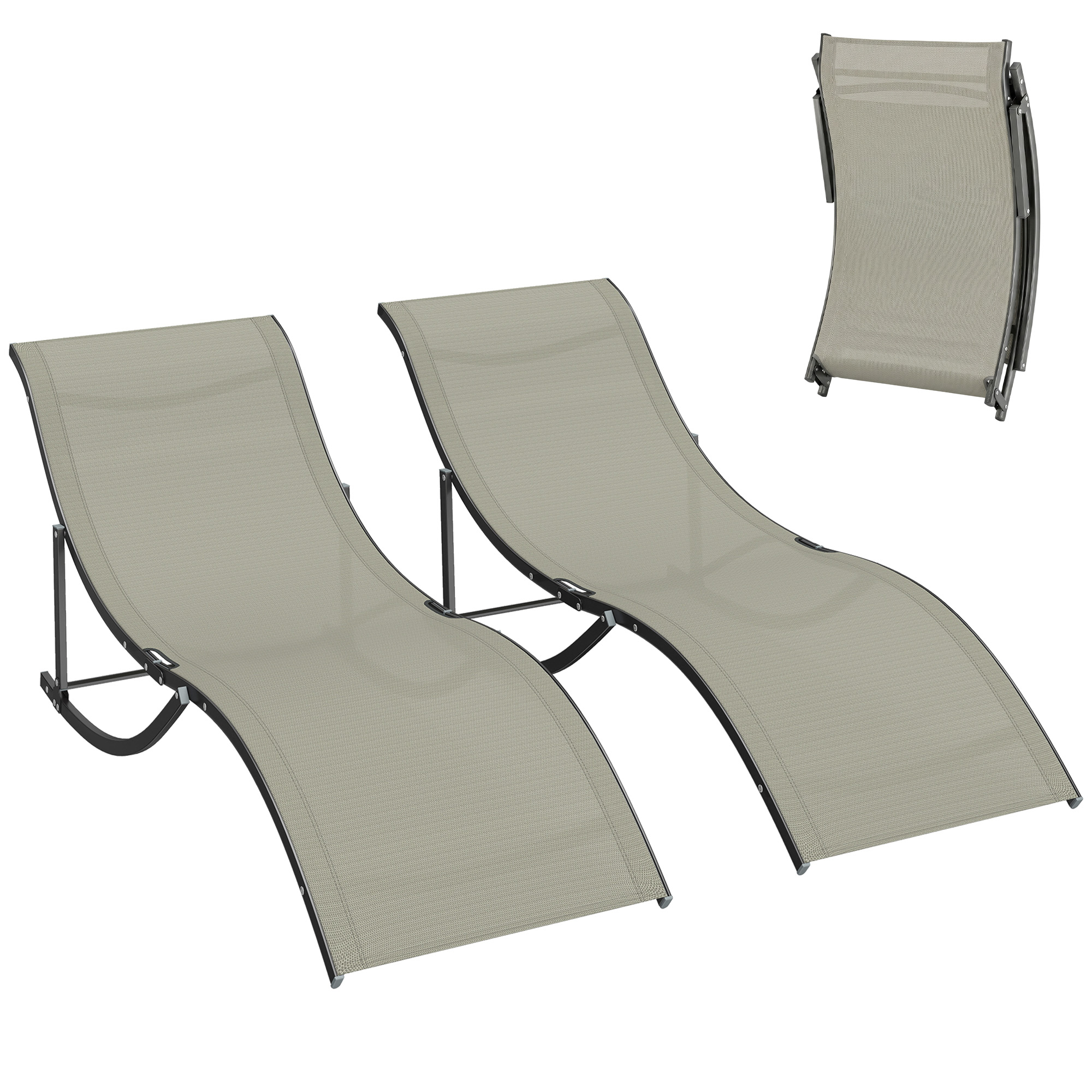 Outsunny Set 2 Sdraio da Giardino Pieghevoli, Lettino Prendisole in Alluminio e Textilene, 61x165x63cm Outsunny Set 2 Sdraio da Giardino Pieghevoli, Lettino Prendisole in Alluminio e Textilene, 61x165x63cm