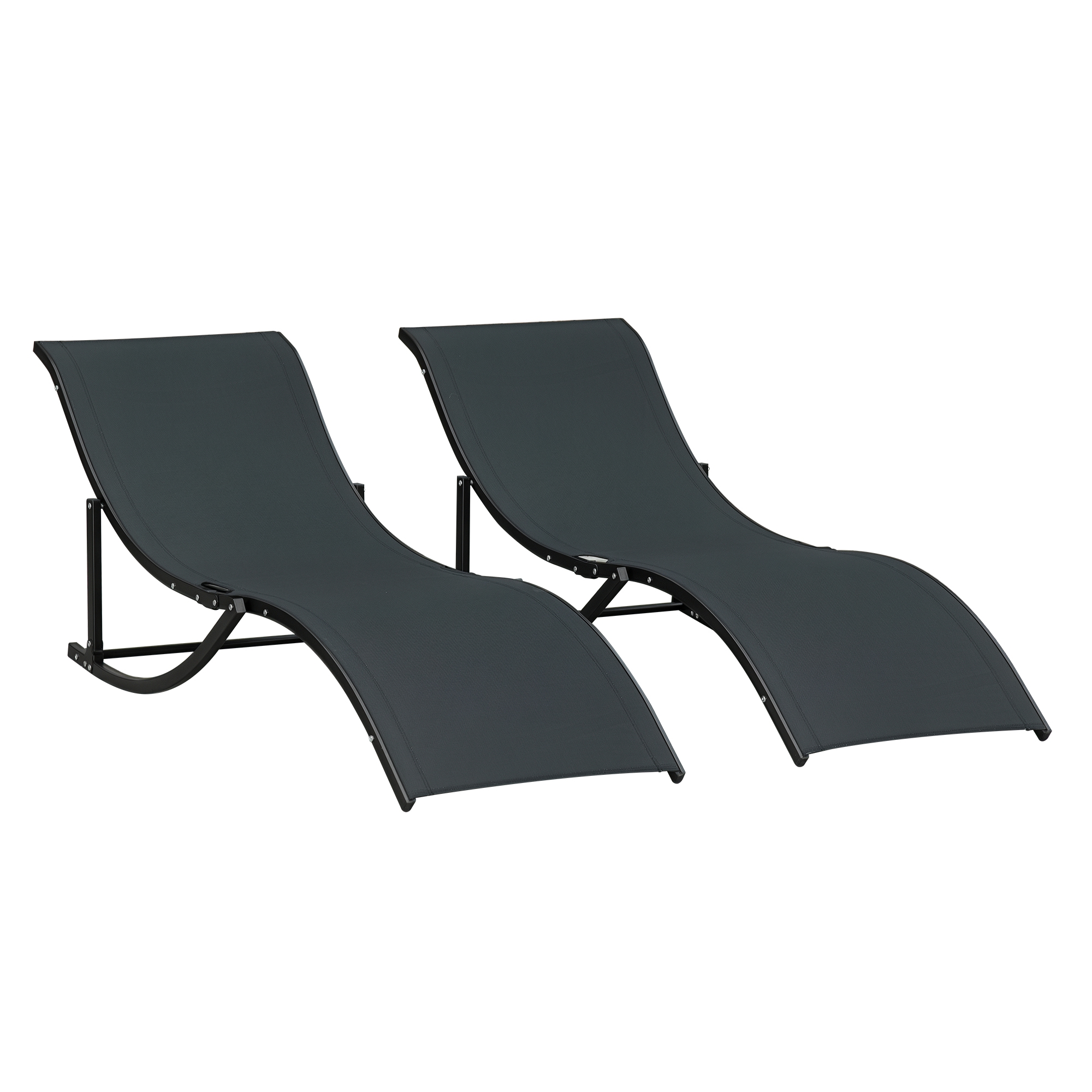 Outsunny Set 2 Sdraio da Giardino Pieghevoli, Lettino Prendisole in Alluminio e Texteline, Nero, 61x165x63cm Aosom