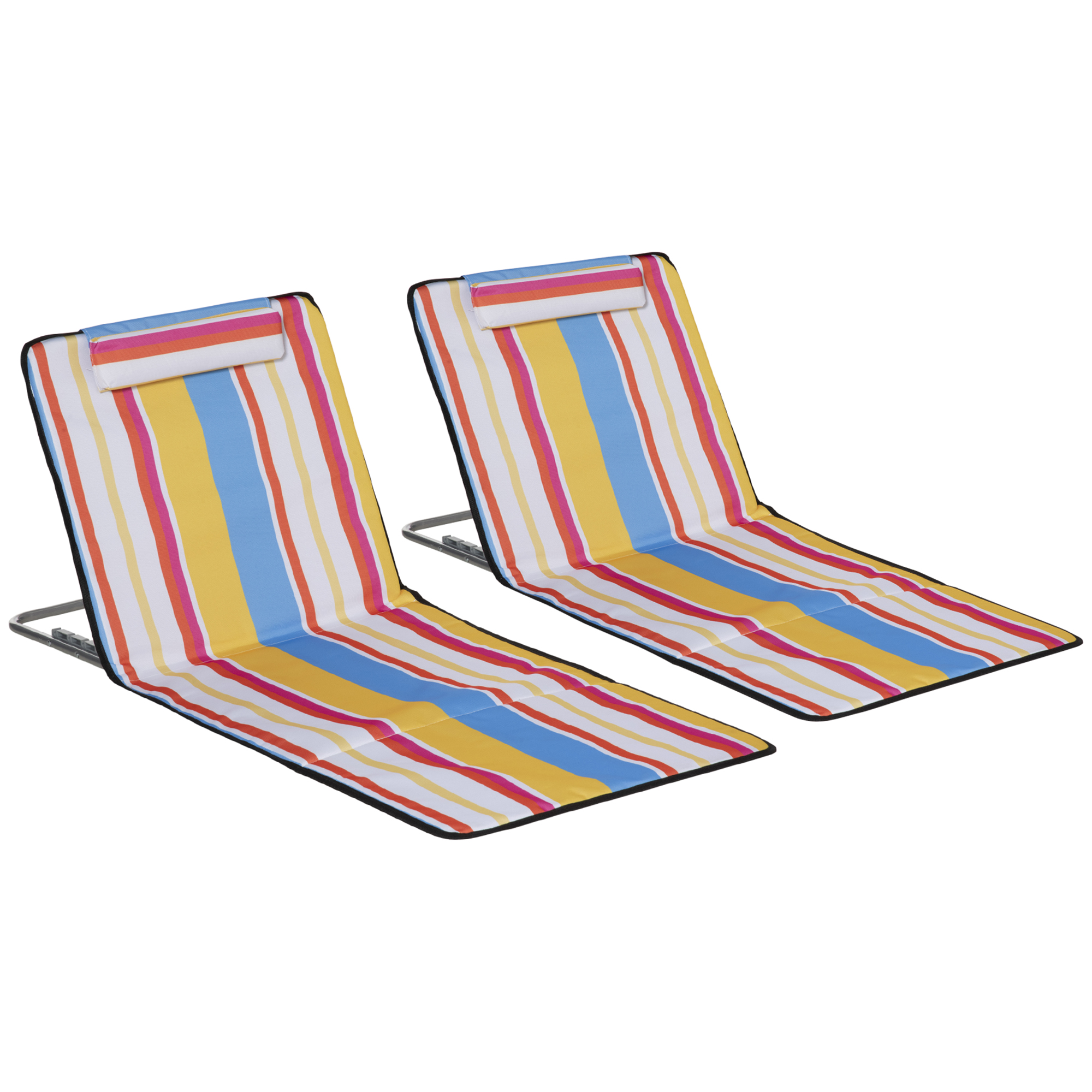 Outsunny Set 2 Sdraio da Spiaggia Pieghevoli con Schienale Regolabile e Poggiatesta, 53x124x35-45 cm, Multicolore