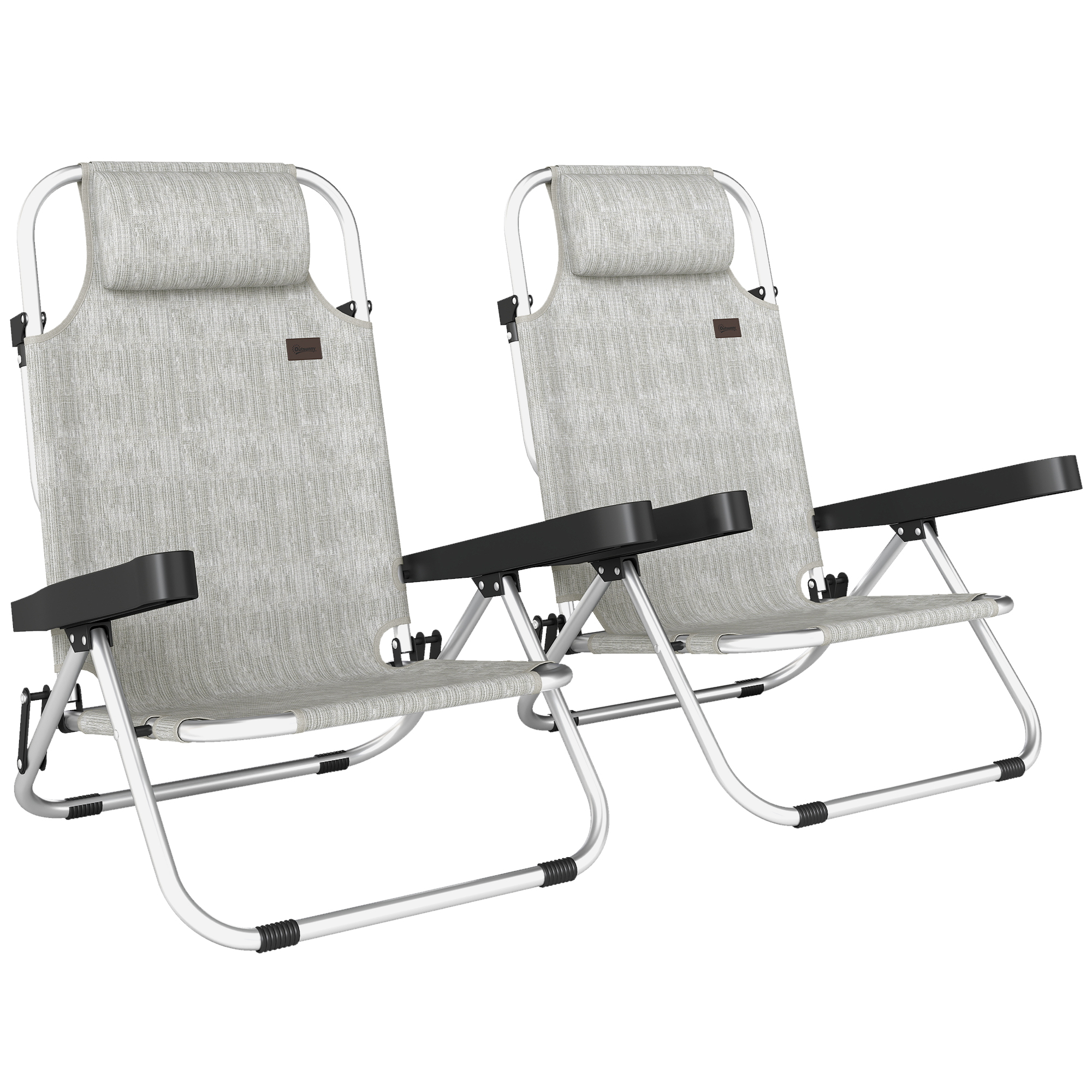 Outsunny Set 2 Sedie a Sdraio Pieghevoli e Reclinabili su 4 Posizioni con Poggiatesta, in Alluminio, 62x61x80 cm, Grigio Aosom Italy
