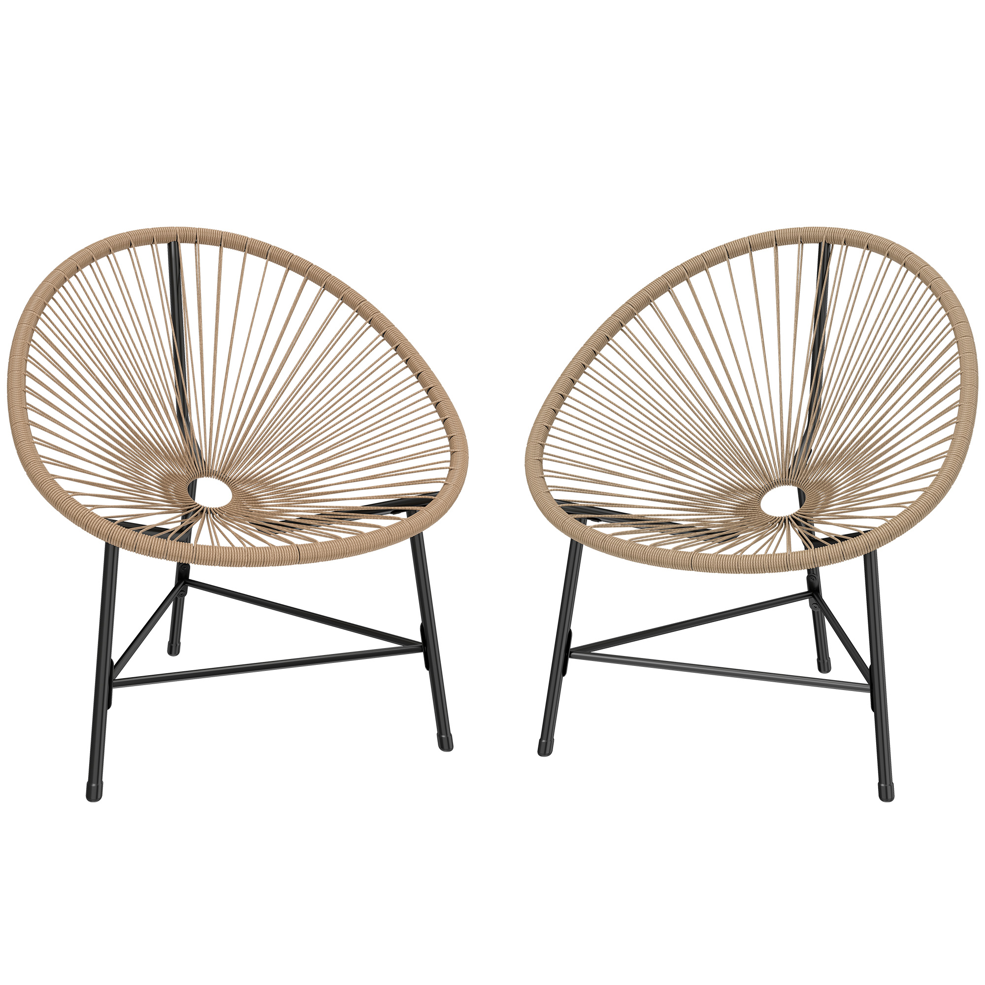 Outsunny Set 2 Sedie Acapulco in Rattan PE con Struttura Triangolare in Acciaio, per Balcone, 72x68x81 cm, Color Legno Aosom Italy