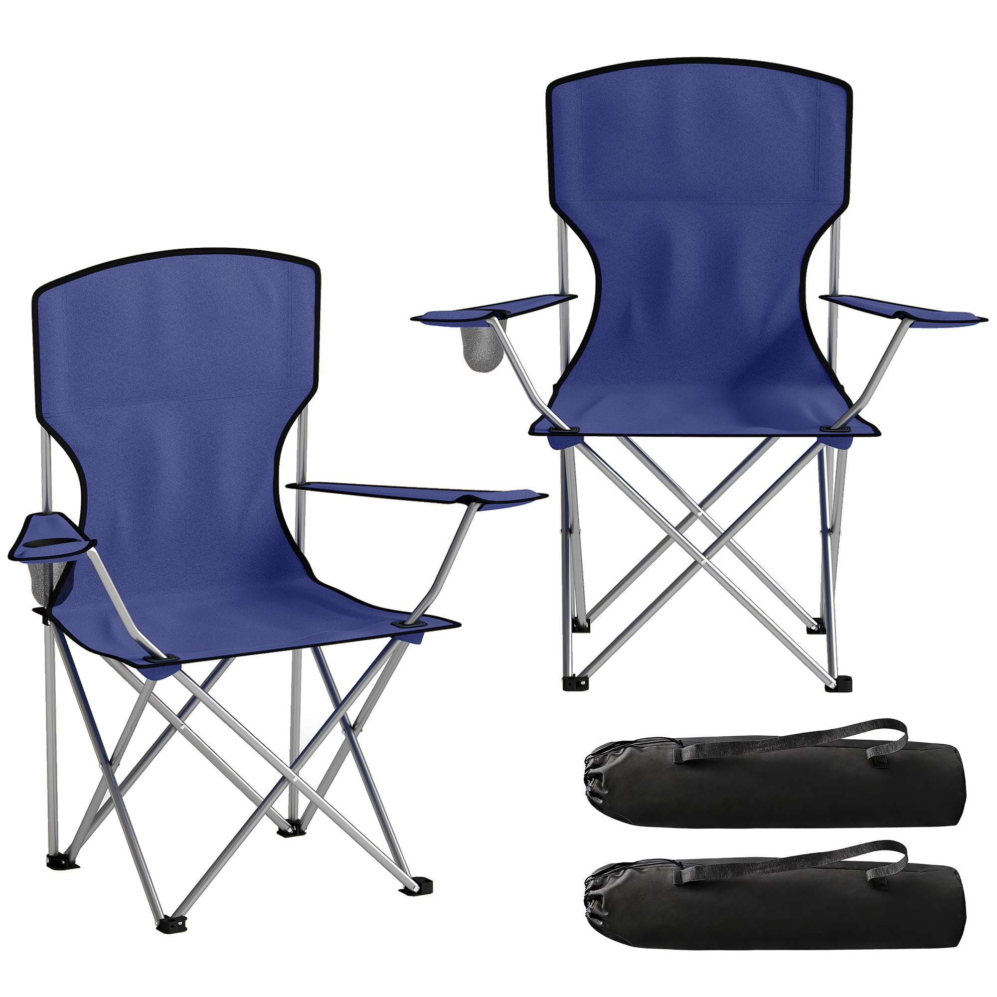 Outsunny Set 2 sedie campeggio pieghevoli con portabicchiere e sacca, Blu scuro Aosom Italy