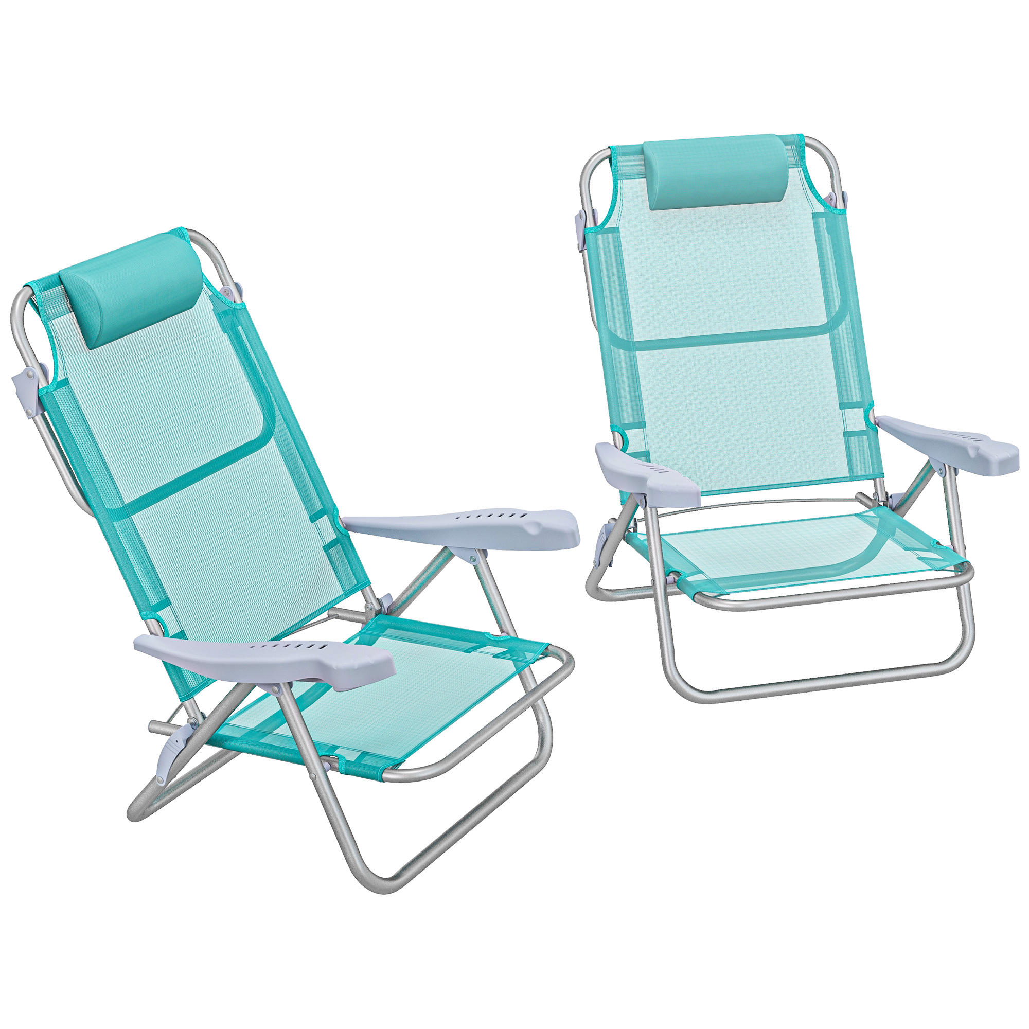 Outsunny Set 2 Sedie da Campeggio Pieghevoli e Reclinabili su 6 Livelli, in Alluminio e Schiuma, 62x65x80 cm, Grigio a Azzurro