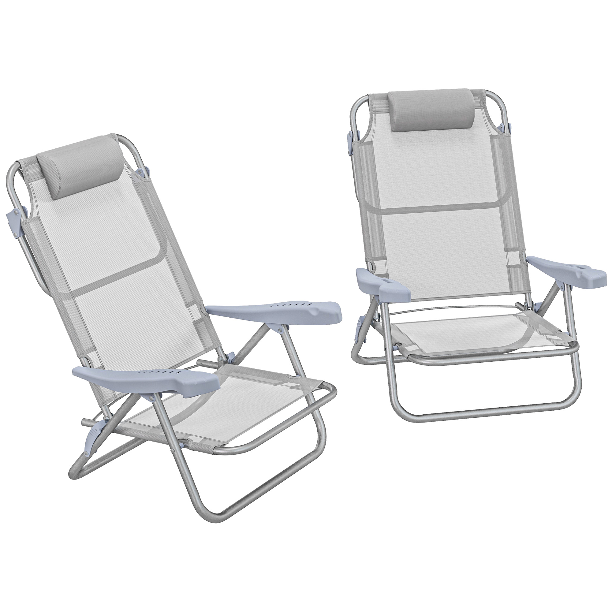 Outsunny Set 2 Sedie da Campeggio Pieghevoli e Reclinabili su 6 Livelli, in Alluminio e Schiuma, 62x65x80 cm, Grigio Chiaro