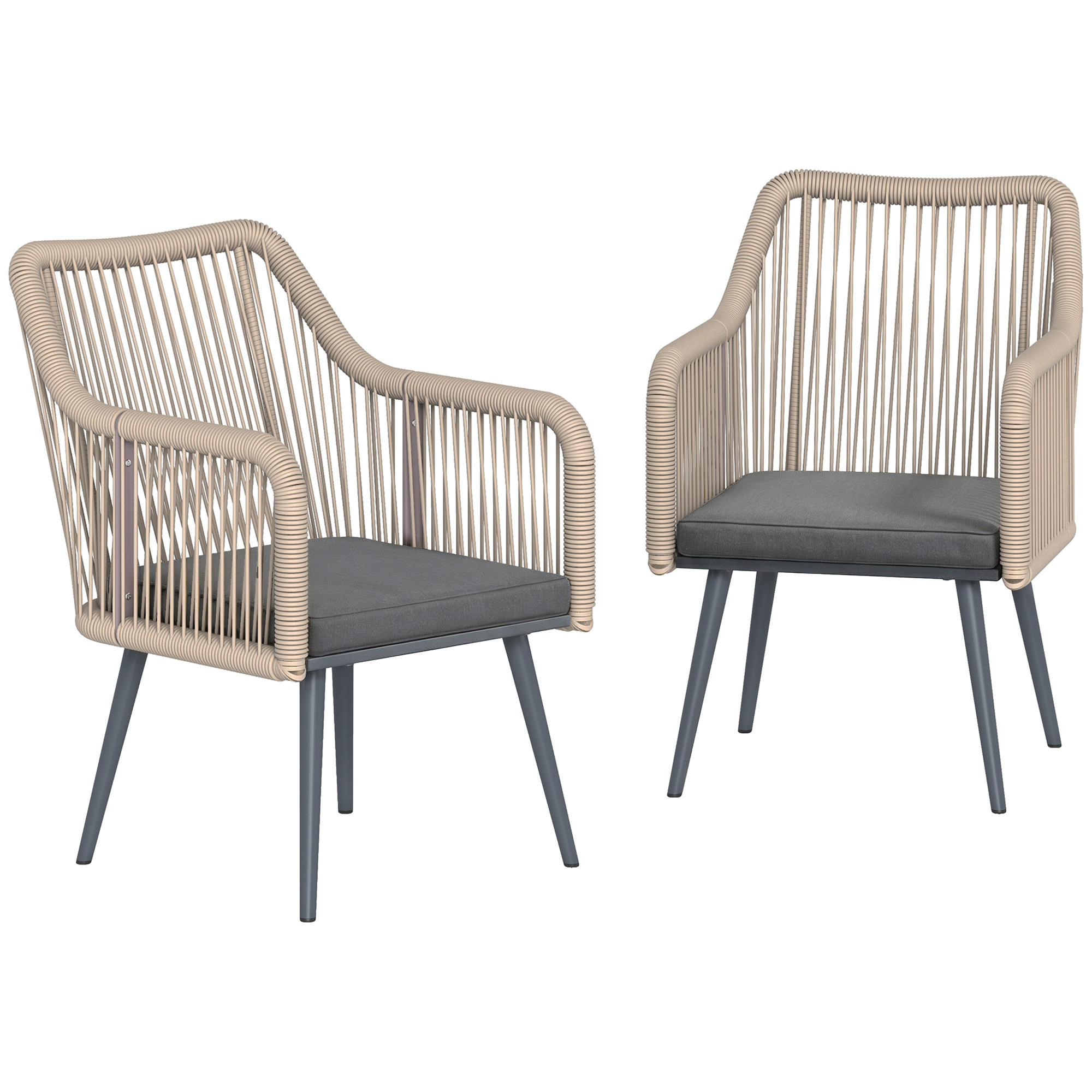 Outsunny Set 2 Sedie da Giardino con Cuscini e Braccioli, in Acciaio e Rattan PE, 54x65x80 cm, Grigio Scuro Aosom Italy Outsunny Set 2 Sedie da Giardino con Cuscini e Braccioli, in Acciaio e Rattan PE, 54x65x80 cm, Grigio Scuro Aosom Italy