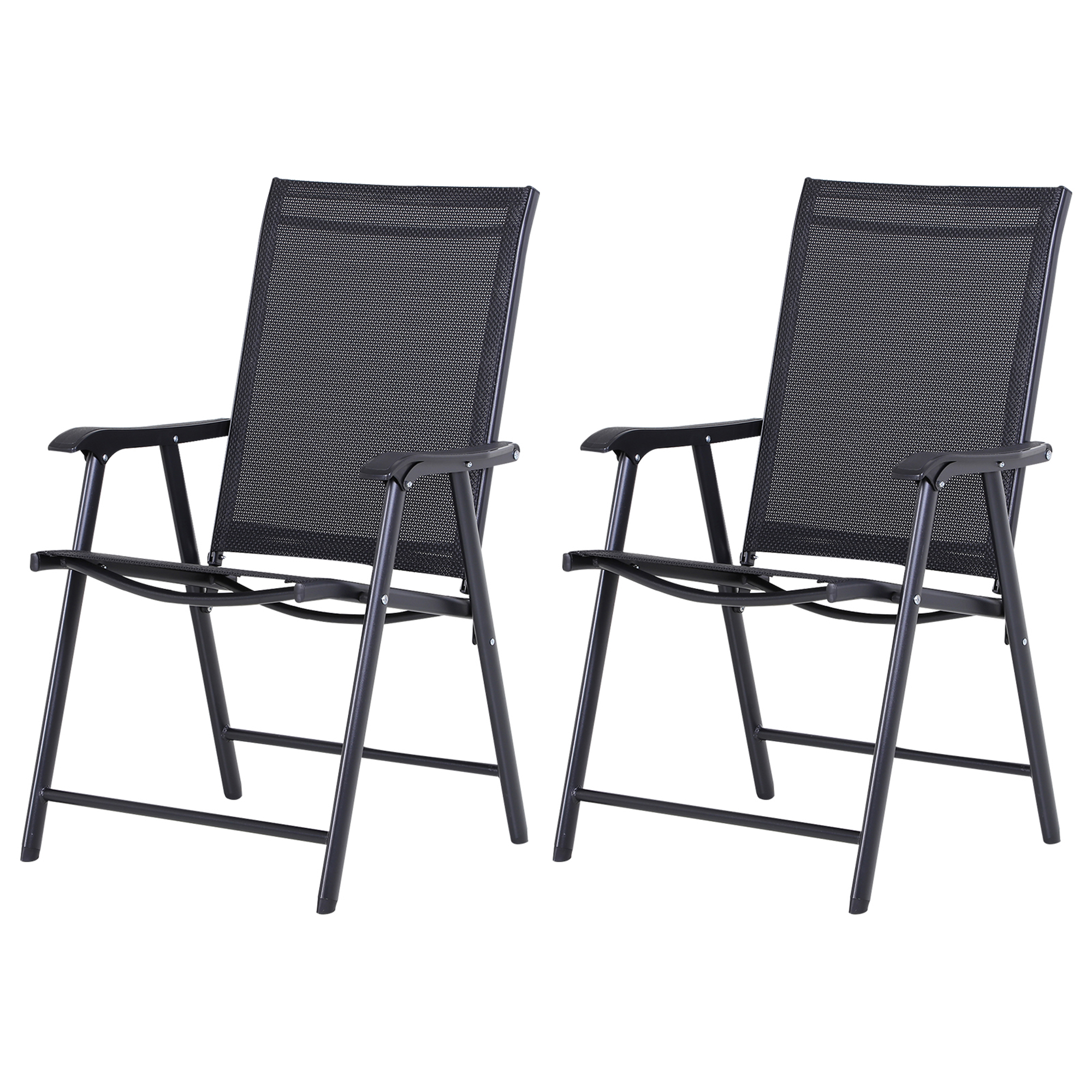 Outsunny Set 2 Sedie da Giardino Pieghevoli con Braccioli, in Metallo e Texteline, 58x64x94cm, Nero Aosom Italy