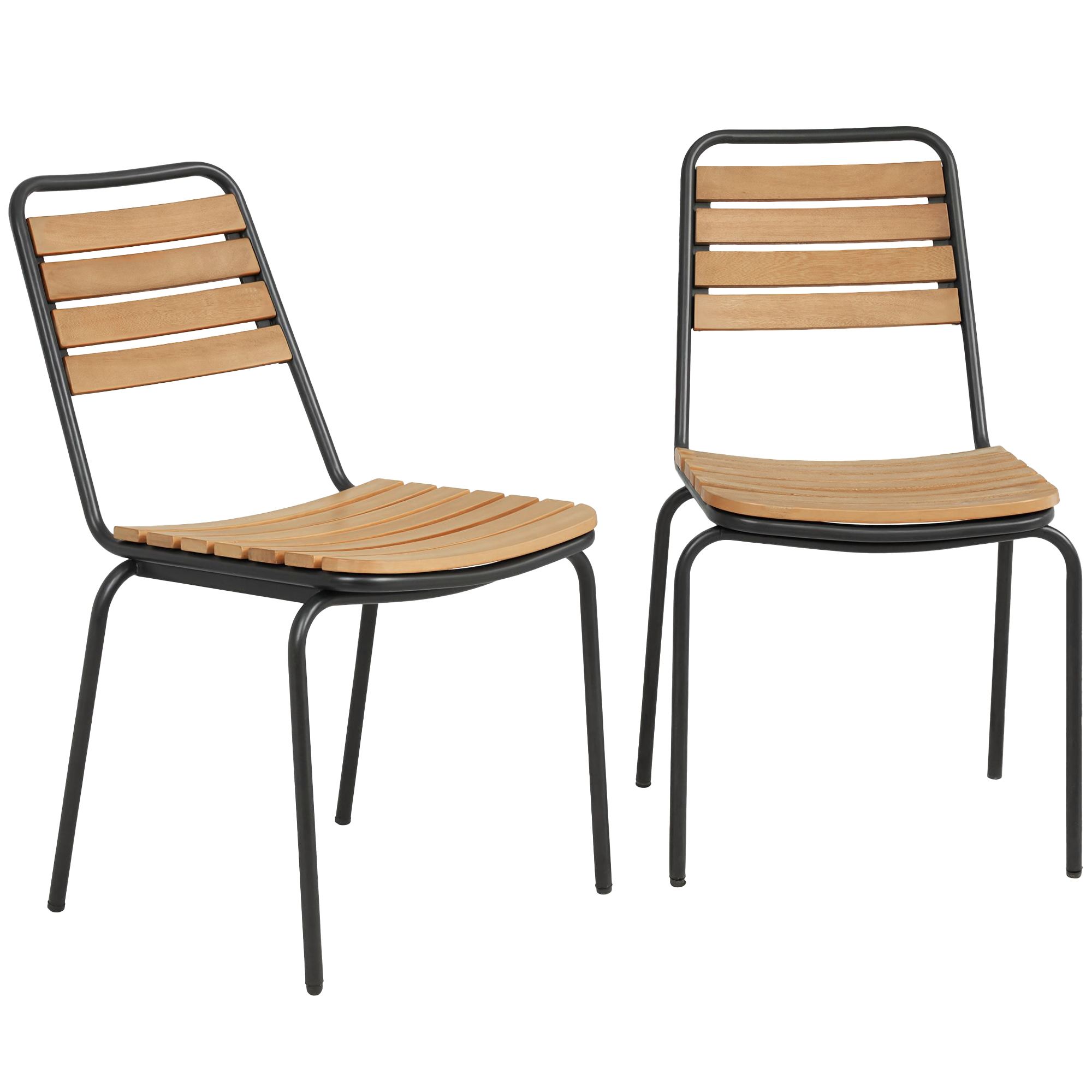 Outsunny Set 2 Sedie da Giardino Resistenti alle Intemperie in Acciaio e Legno, Sedia Impilabile con Schienale fino a 160kg, Legno Naturale Aosom Italy
