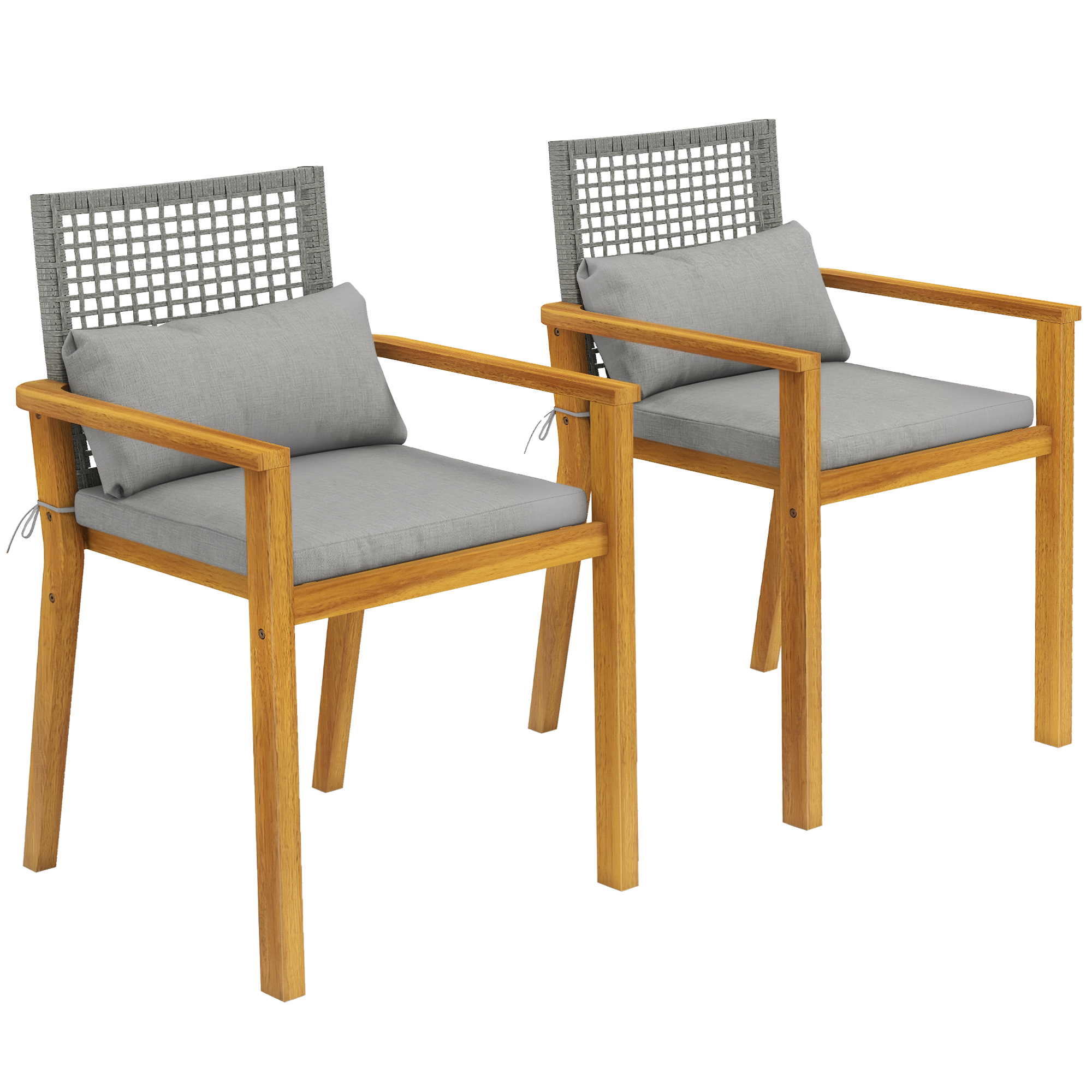 Outsunny Set 2 Sedie Legno Acacia con Cuscini e Cuscinetti Decorativi, Naturale. Aosom Italy