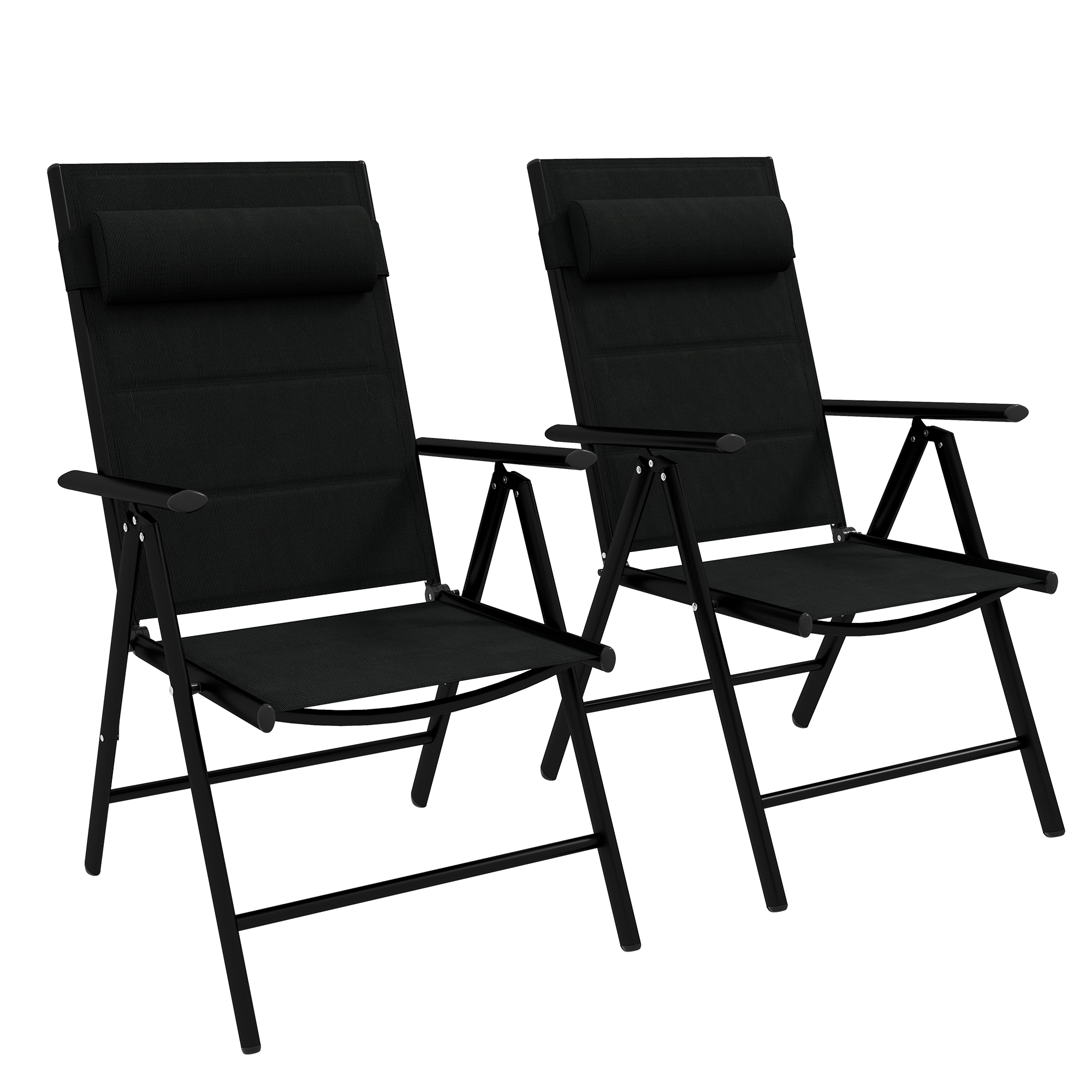 Outsunny Set 2 Sedie Pieghevoli con Schienale Reclinabile e Poggiatesta, in Alluminio e Poliestere, 54x67x108 cm, Nero Aosom