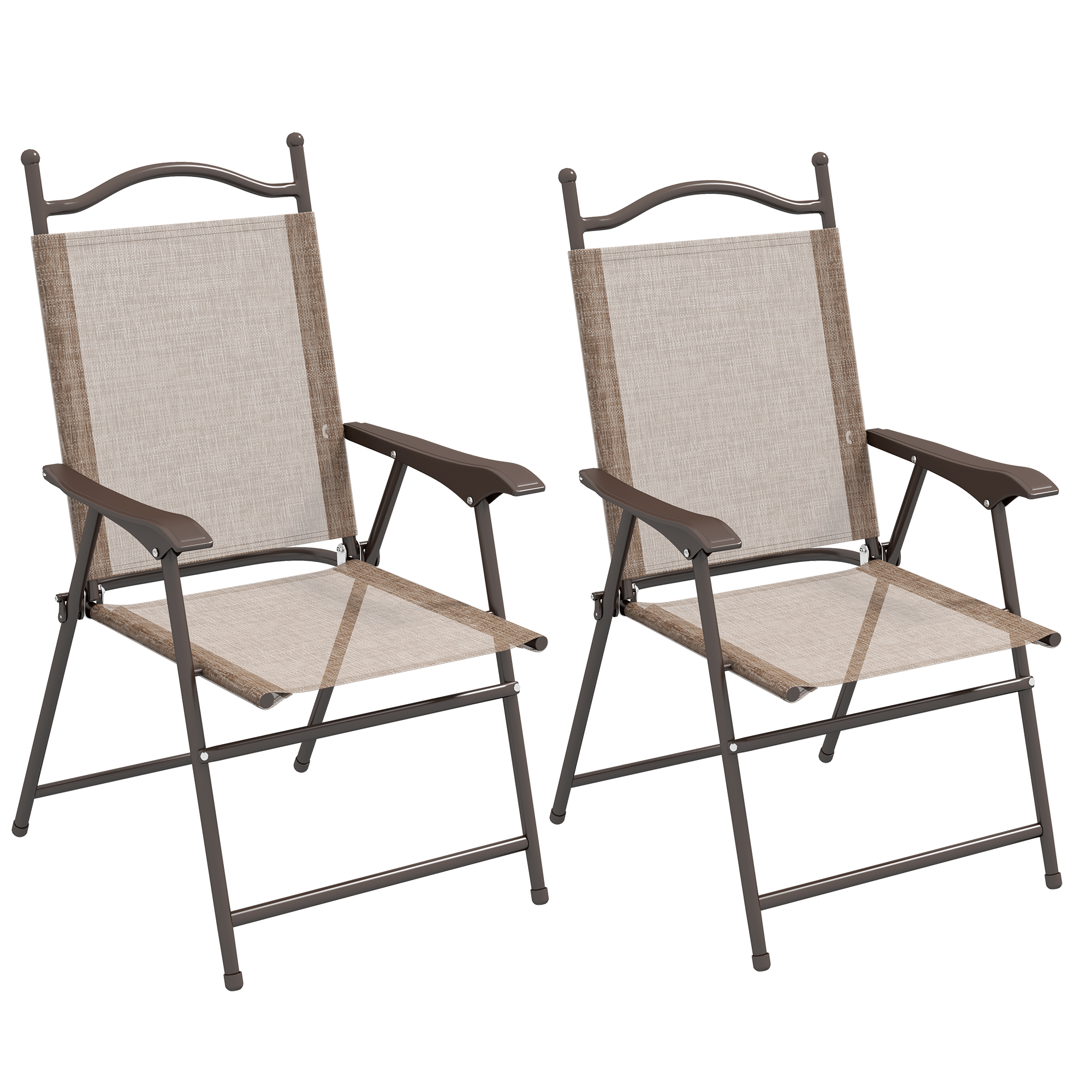 Outsunny Set 2 Sedie Pieghevoli da Giardino con Braccioli e Seduta in Tessuto Traspirante, Marrone Aosom