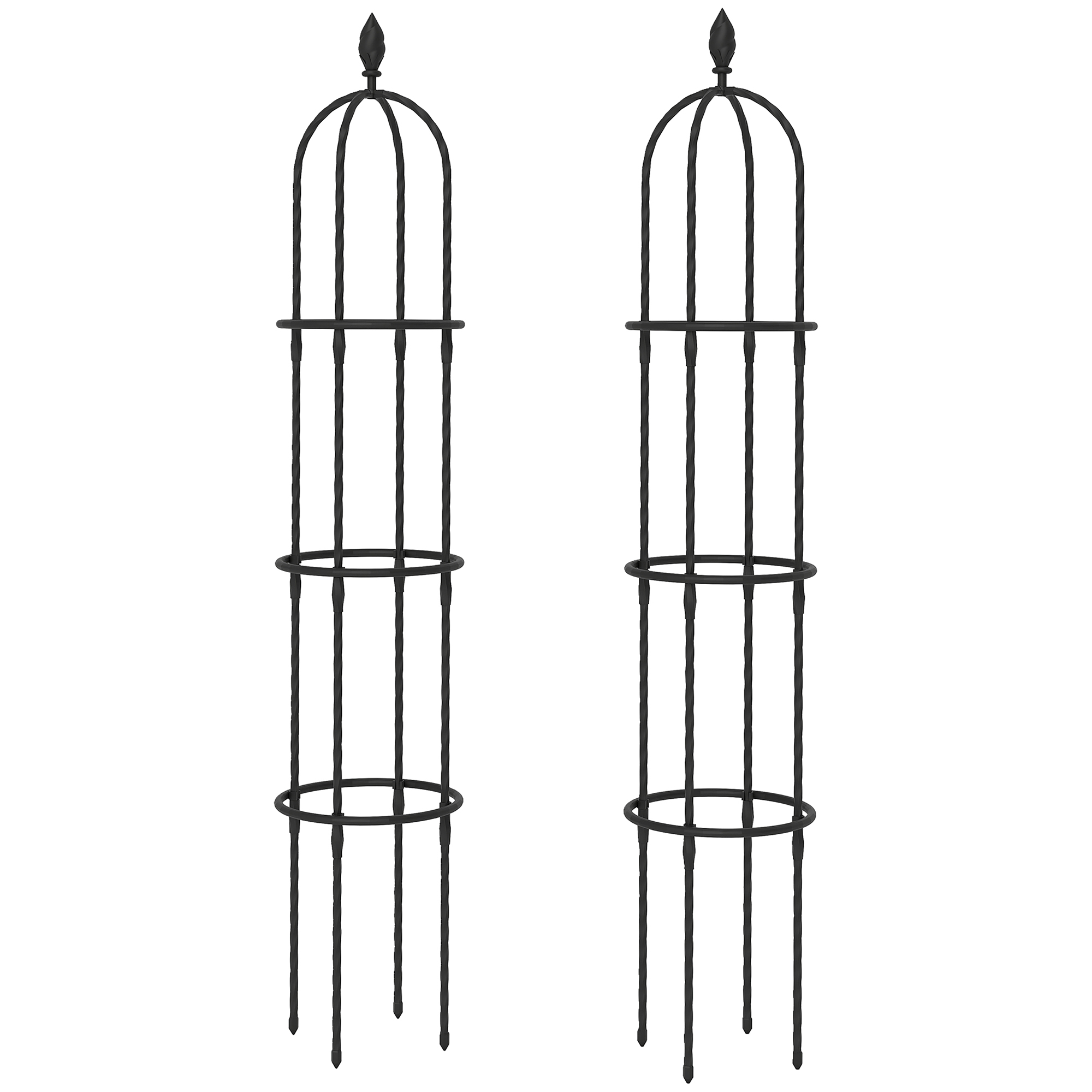 Outsunny Set 2 Supporti per Piante Rampicanti Alti 1.7 m in Acciaio Antiruggine con Decorazioni, Nero Aosom Italy