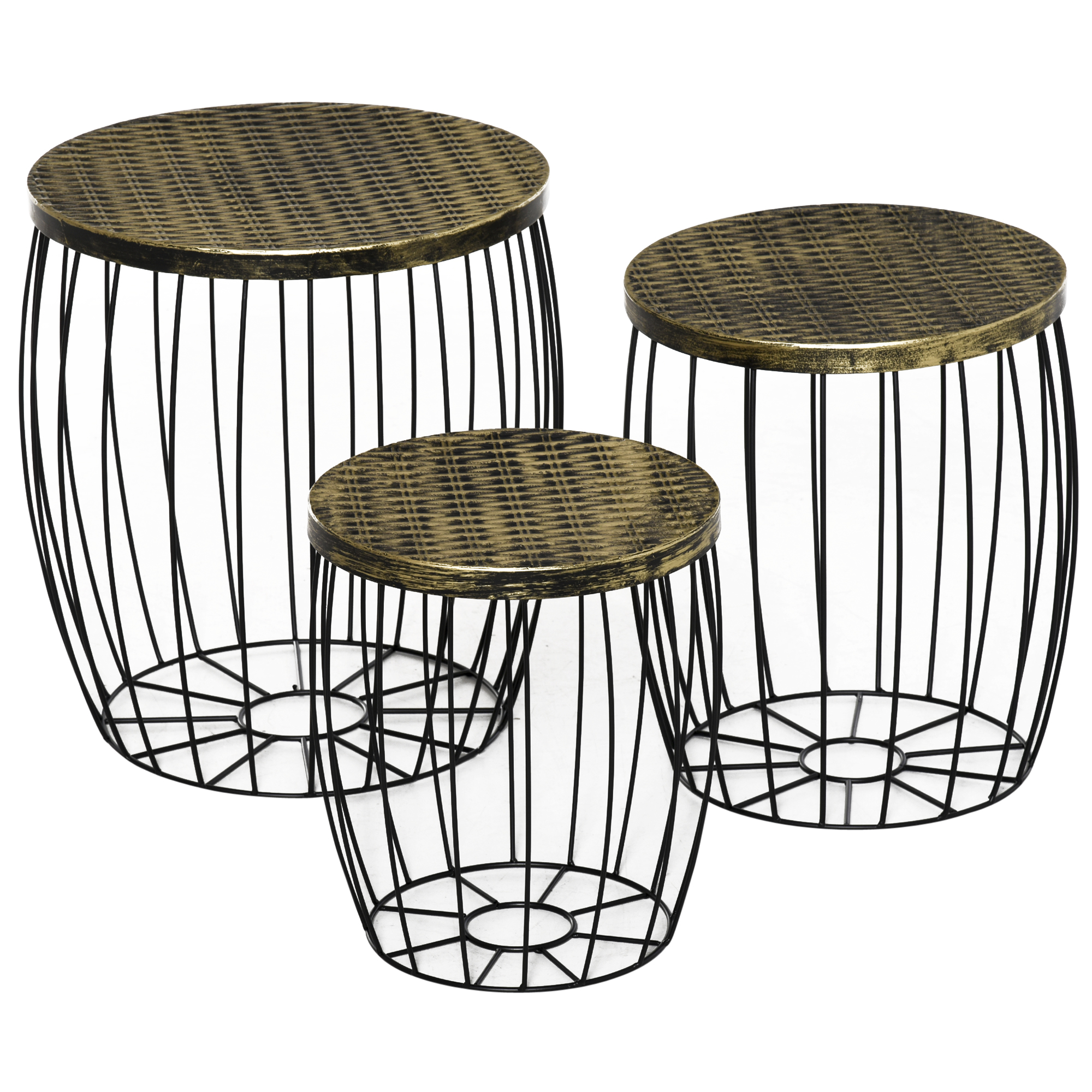 Outsunny Set 3 Tavolini da Giardino Impilabili, Stile Industriale, in Metallo, Arredamento Esterno Moderno, Nero. Aosom