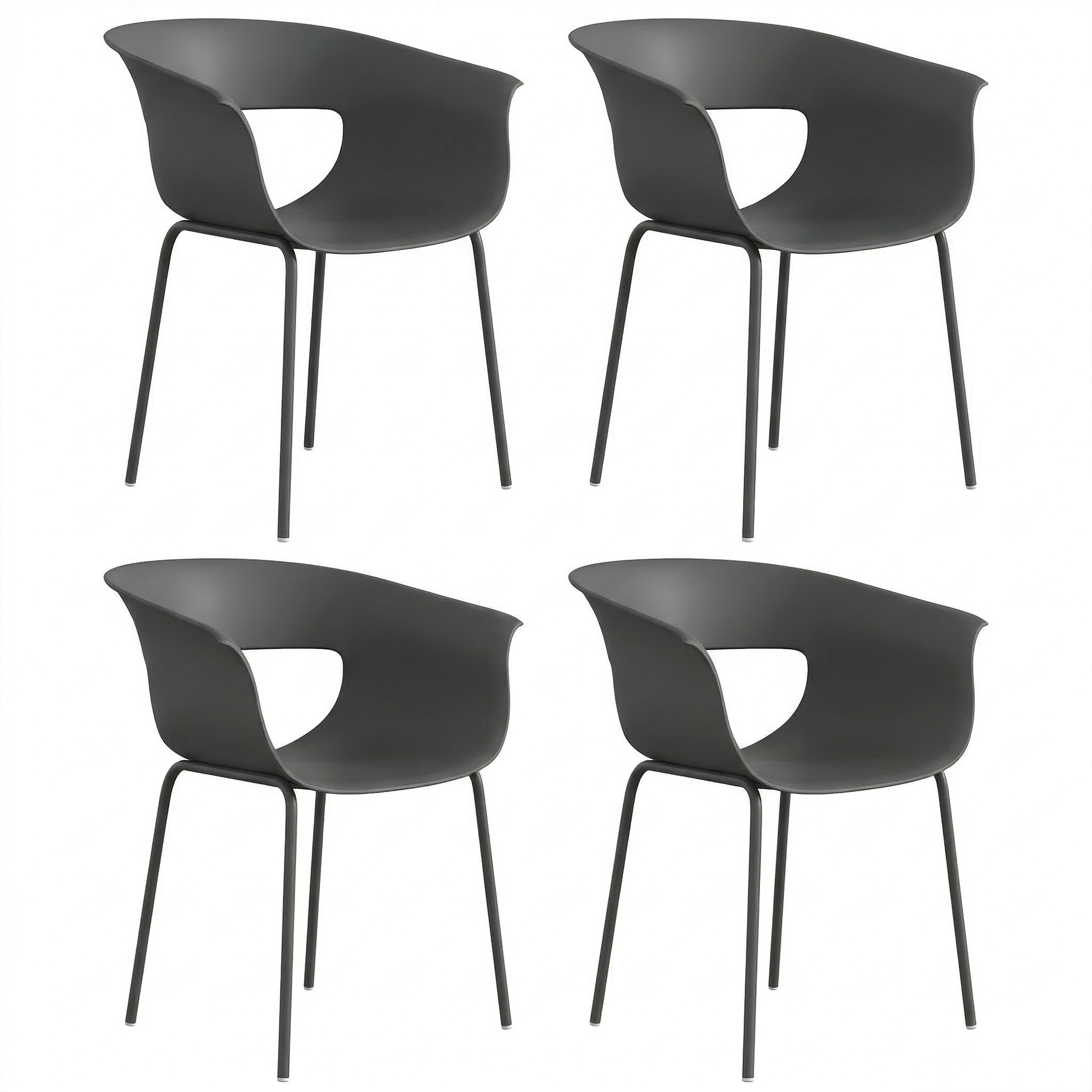 Outsunny Set 4 Sedie da Esterno Moderne con Schienale Traforato, in Metallo e Poliestere, 61x51x74 cm, Grigio Scuro Aosom Italy