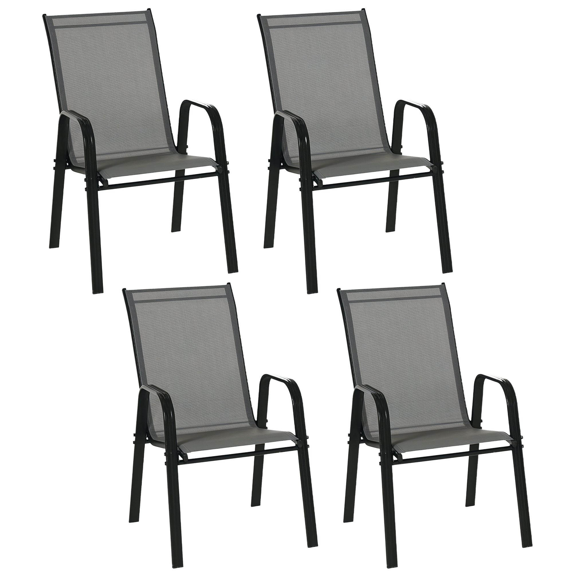 Outsunny Set 4 Sedie da Giardino Impilabili e Salvaspazio con Braccioli in Metallo e Tessuto a Rete, Grigio Aosom