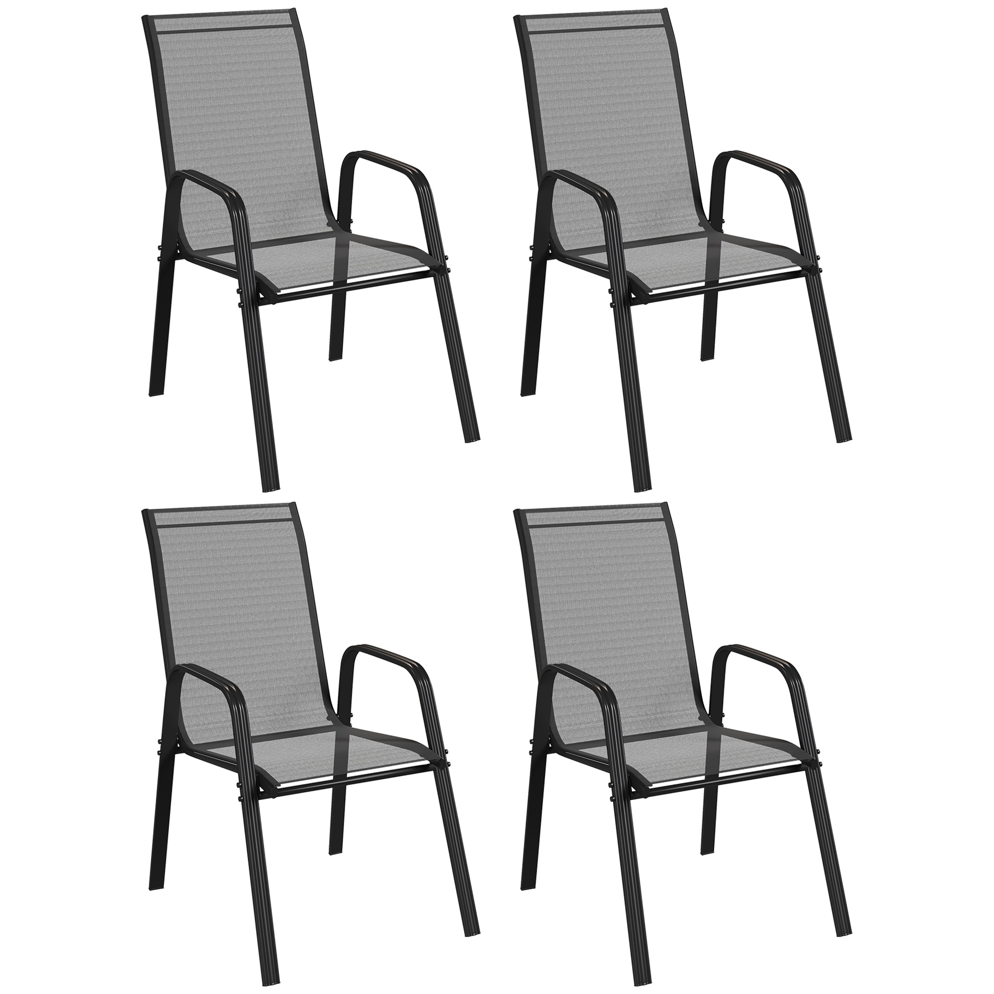 Outsunny Set 4 Sedie da Giardino Impilabili e Salvaspazio con Braccioli in Metallo e Tessuto a Rete, Nero Aosom Italy Outsunny Set 4 Sedie da Giardino Impilabili e Salvaspazio con Braccioli in Metallo e Tessuto a Rete, Nero Aosom Italy