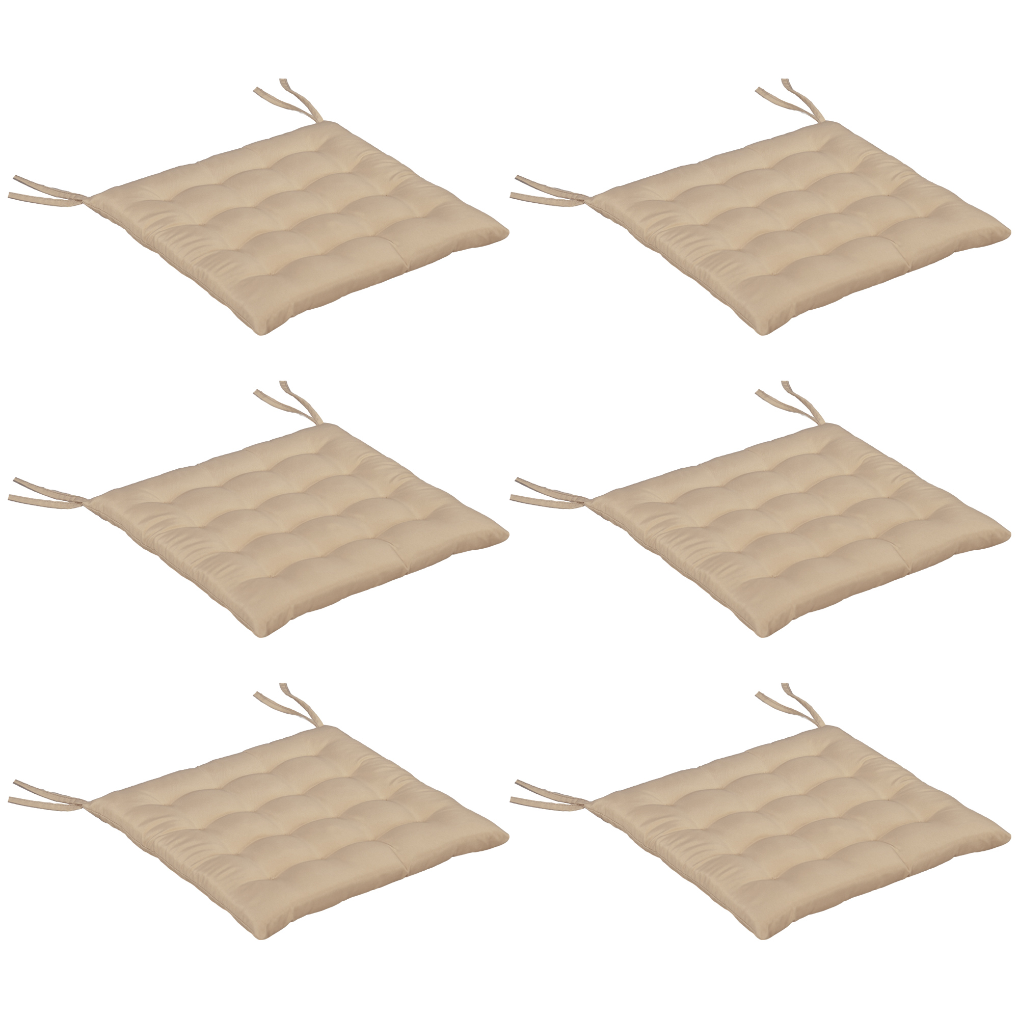 Outsunny Set 6 cuscini per sedie da esterno trapuntati con nastri, 40x40 cm, Kaki Aosom Italy