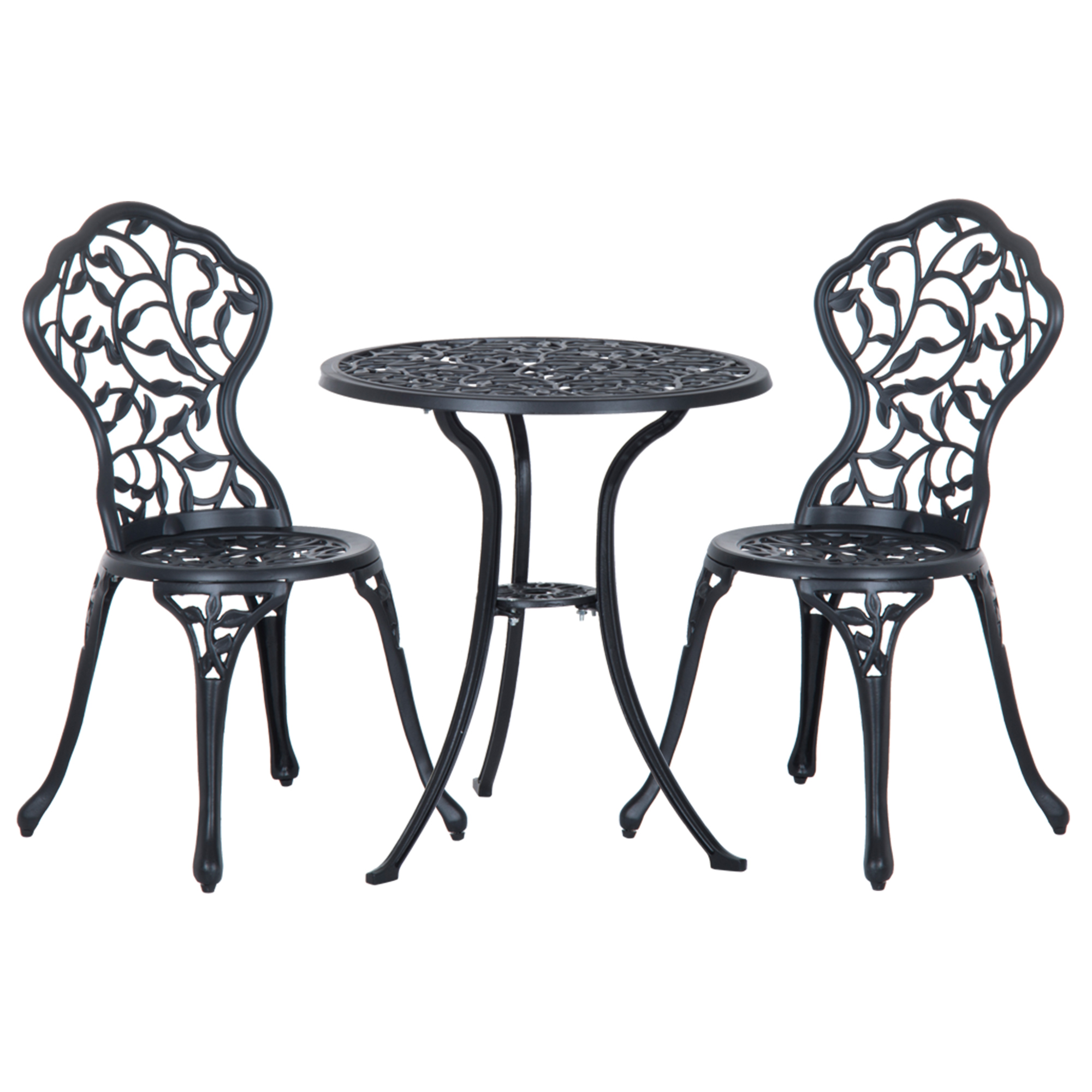 Outsunny Set Bistrò 3 Pezzi con 2 Sedie da Giardino e Tavolino Rotondo, in Alluminio, Nero Aosom Italy