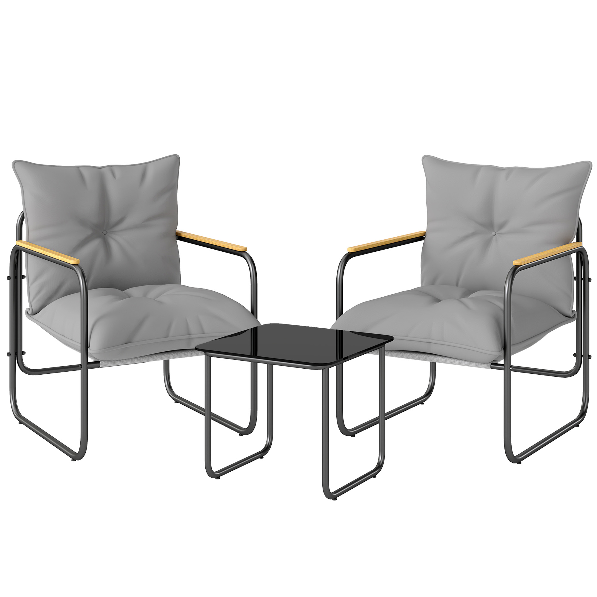 Outsunny Set Bistrò 3 Pezzi, Mobili Esterno Metallo con Cuscini, Grigio Scuro Aosom Italy