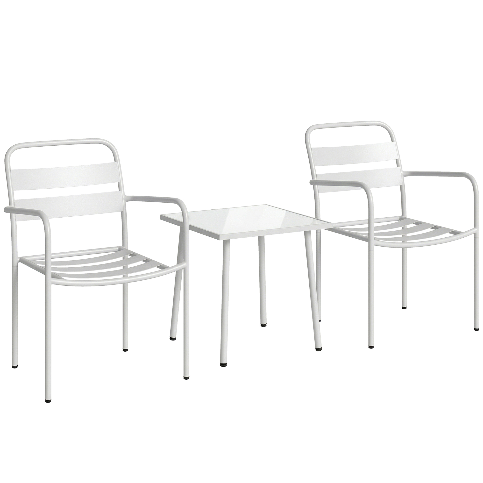 Outsunny Set Bistrò 3 pezzi: tavolino in vetro e 2 sedie, arredo esterno bianco. Aosom Italy
