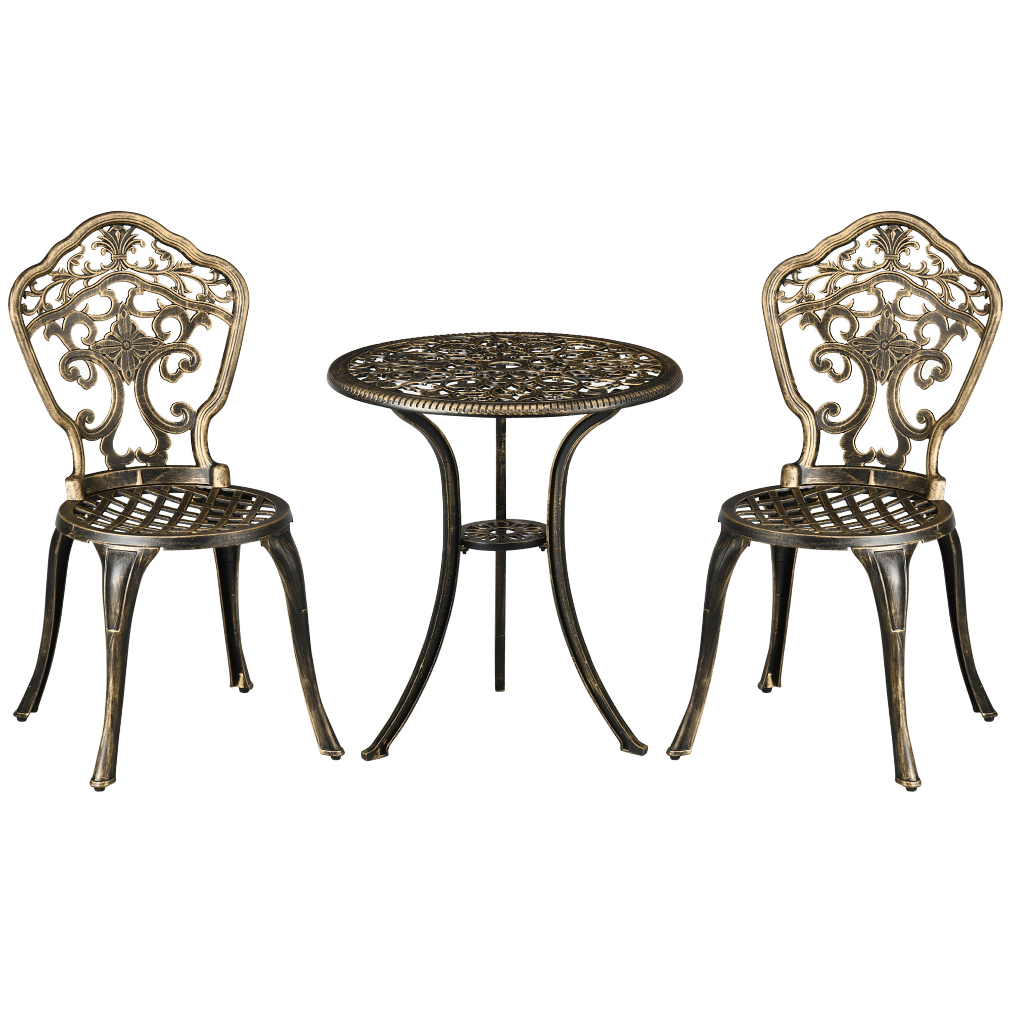 Outsunny Set Bistrò da Giardino 3 Pezzi con 2 Sedie da Giardino e Tavolino Rotondo con Foro per Ombrellone, Set Tavolo e Sedie da Giardino in Alluminio, per Patio, Cortile, Esterno, Bronzo Aosom Italy