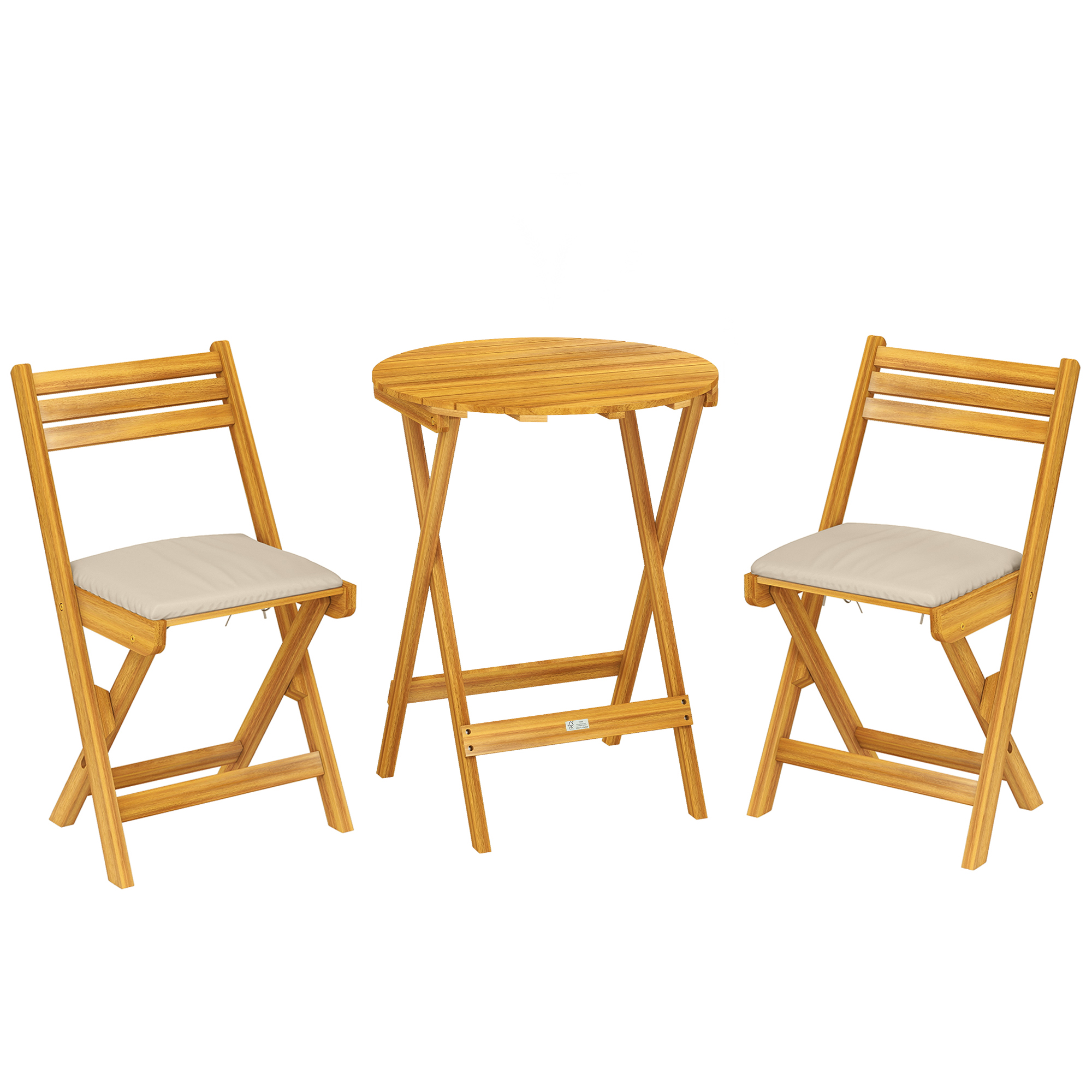 Outsunny Set Bistrò Esterno: 2 sedie pieghevoli e tavolo rotondo, legno naturale. Aosom Italy